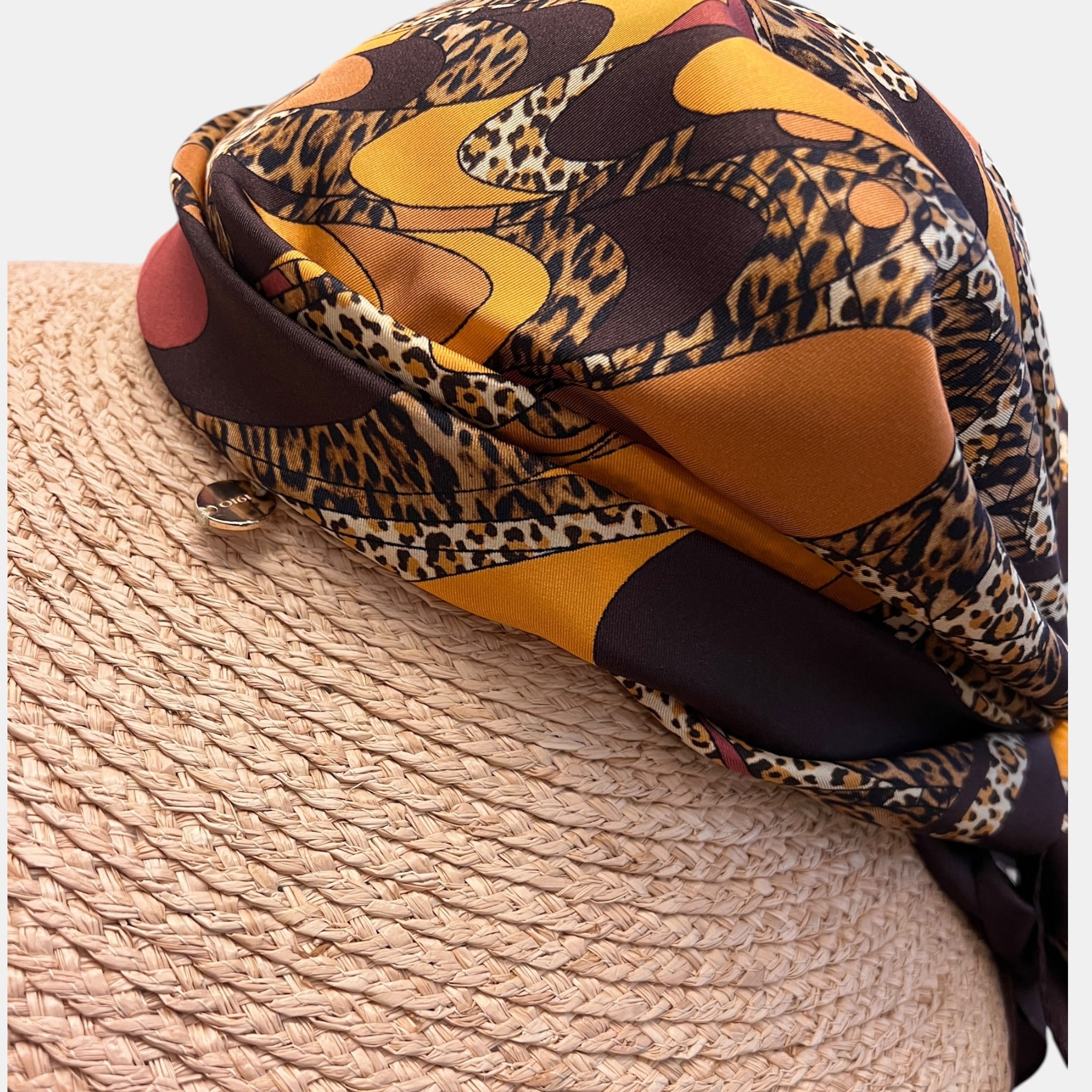 Cappello Visiera Da Donna in Raffia Con Foulard In Seta - Cappelleria Bacca