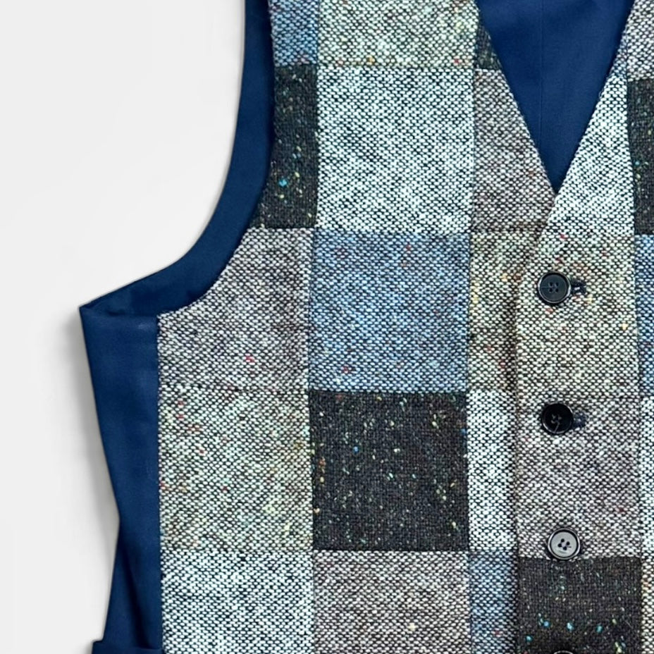 Gilet In Pura Lana Tweed Patchwork