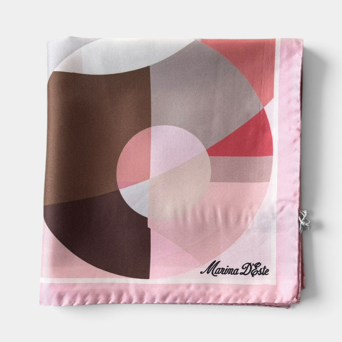 Foulard Marina D'Este in seta 90x90 cm, cerchi e geometrie, variante rosa