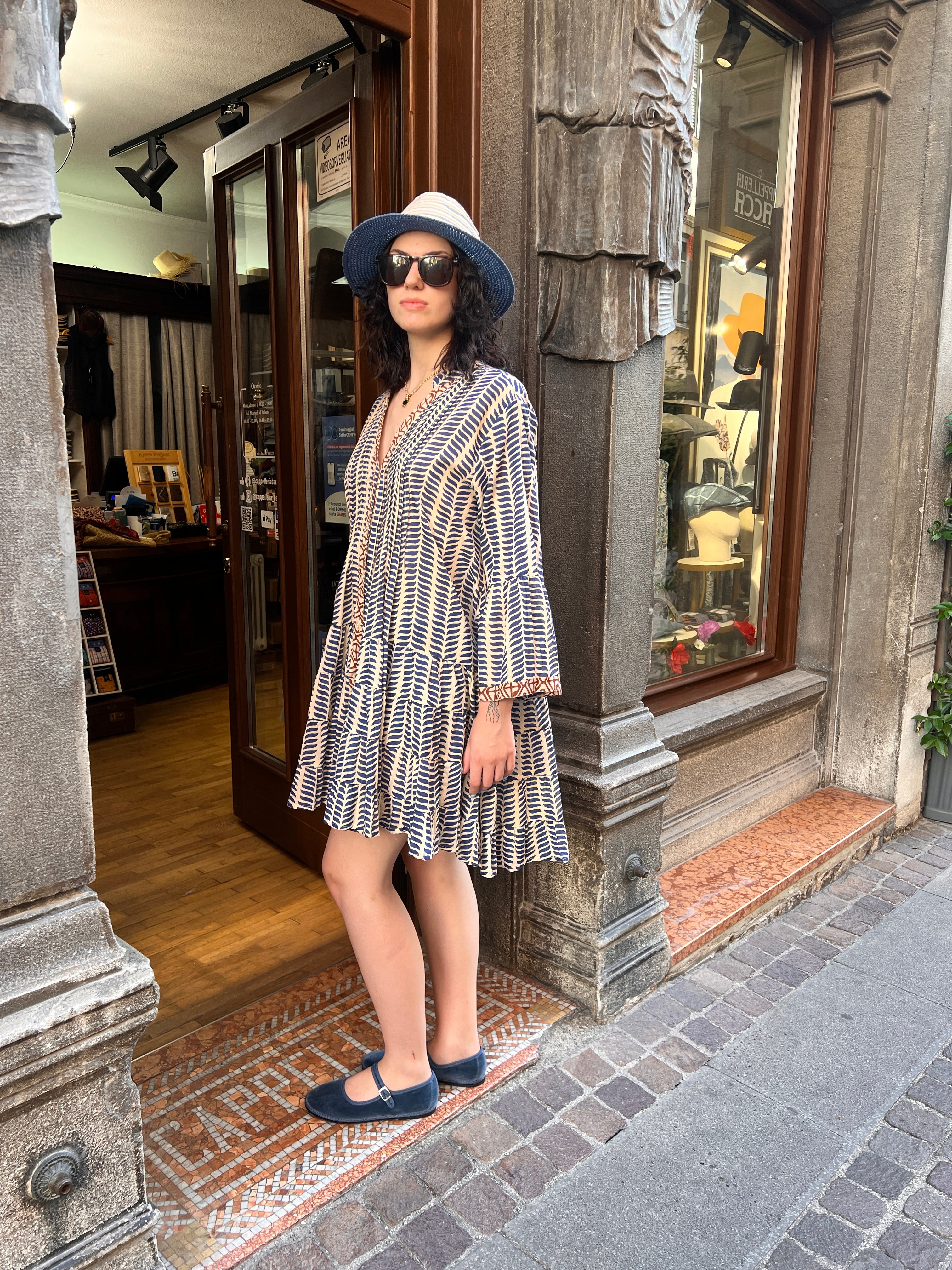 Abito Boho Corto In Cotone Balze