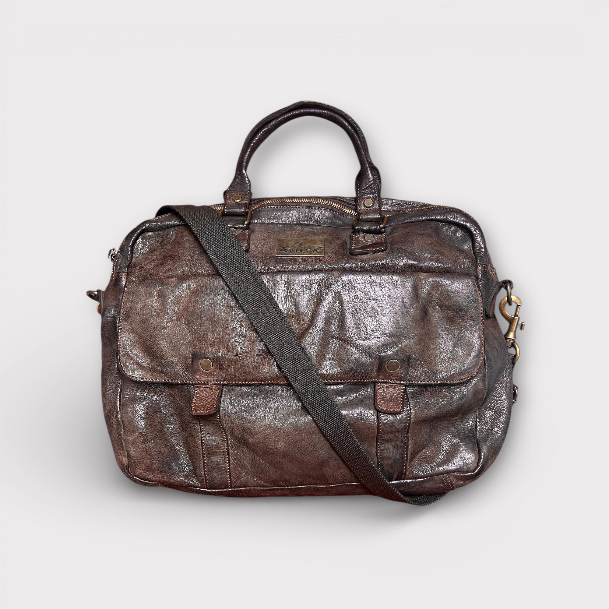 Borsa Porta Documenti In Pelle Lavata Effetto Vintage Avirex - Cappelleria Bacca