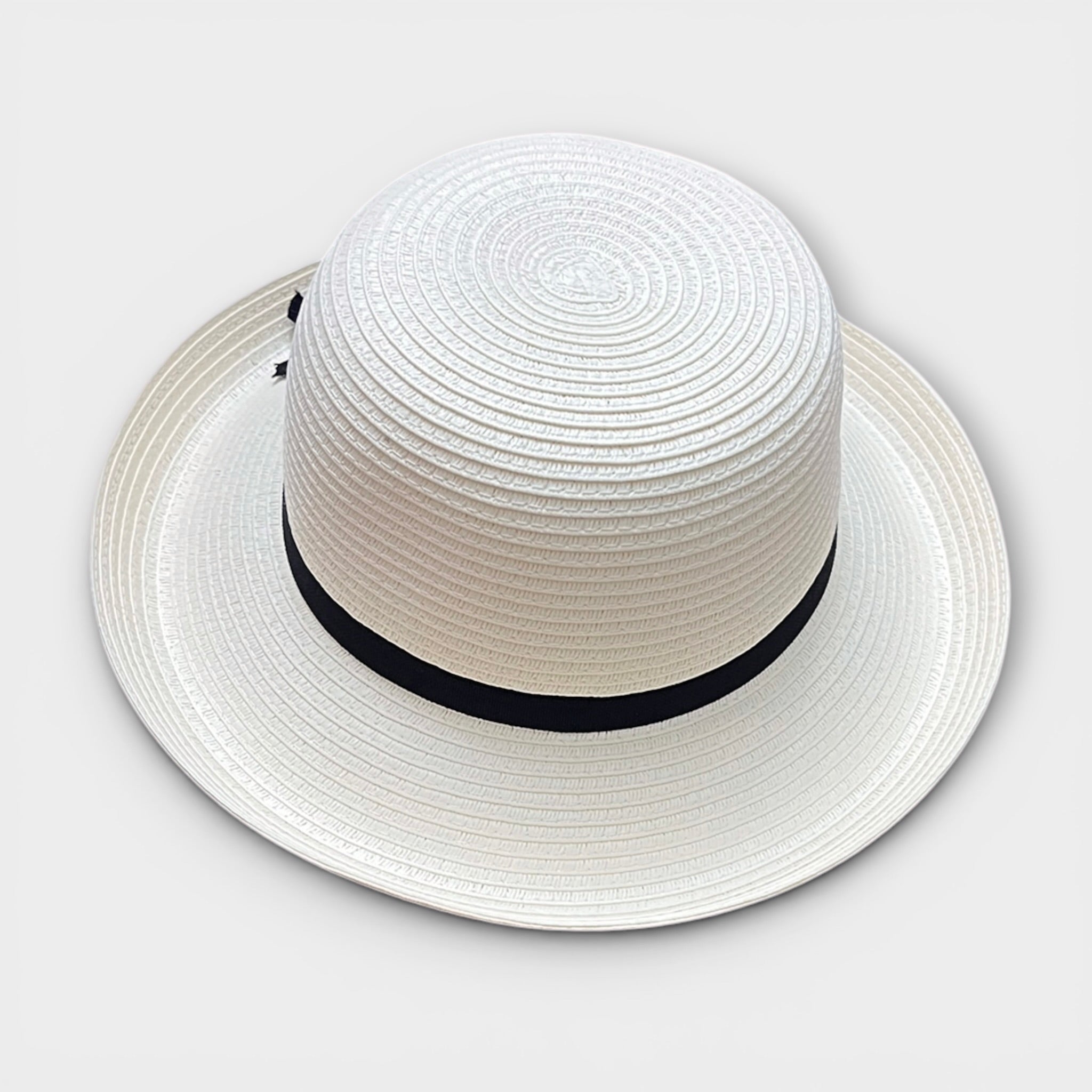 Cappello Da Donna Estivo Ala Media in Paglia Naturale Papier  Nastro Fine Nero