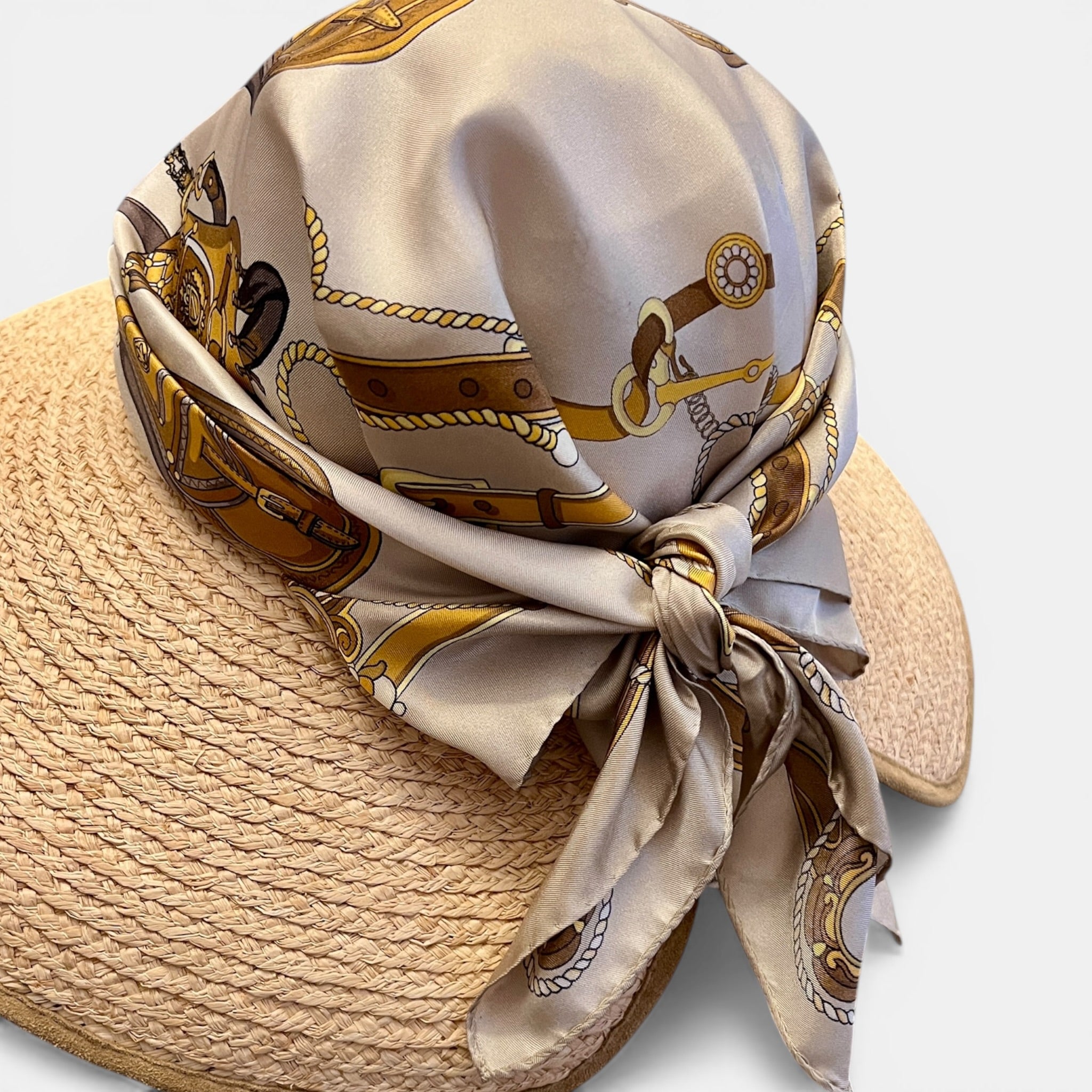 Cappello Visiera Da Donna in Raffia Con Foulard In Seta - Cappelleria Bacca