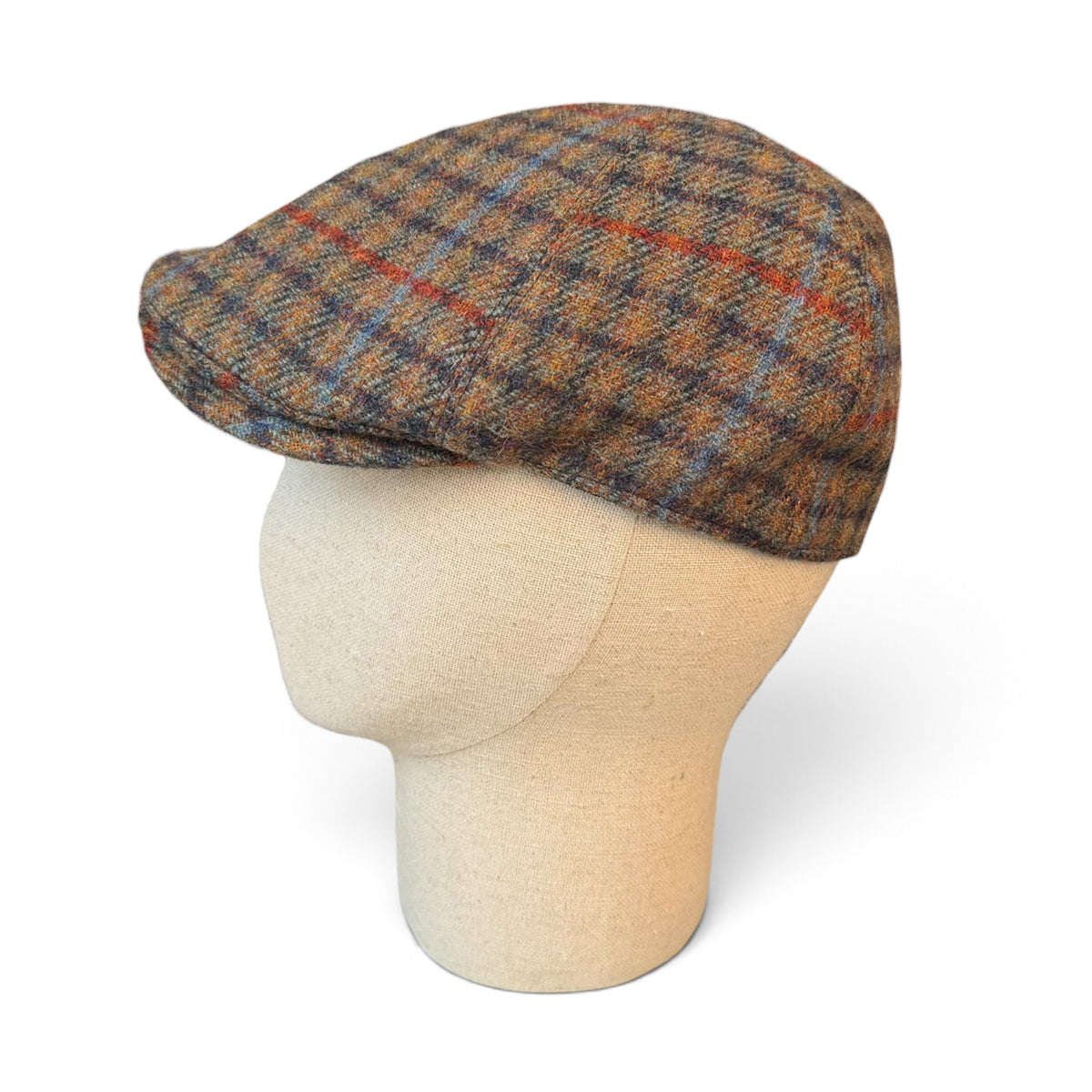 Coppola Invernale In Pura Lana Motivo Scozzese Beige Blu e Ruggine