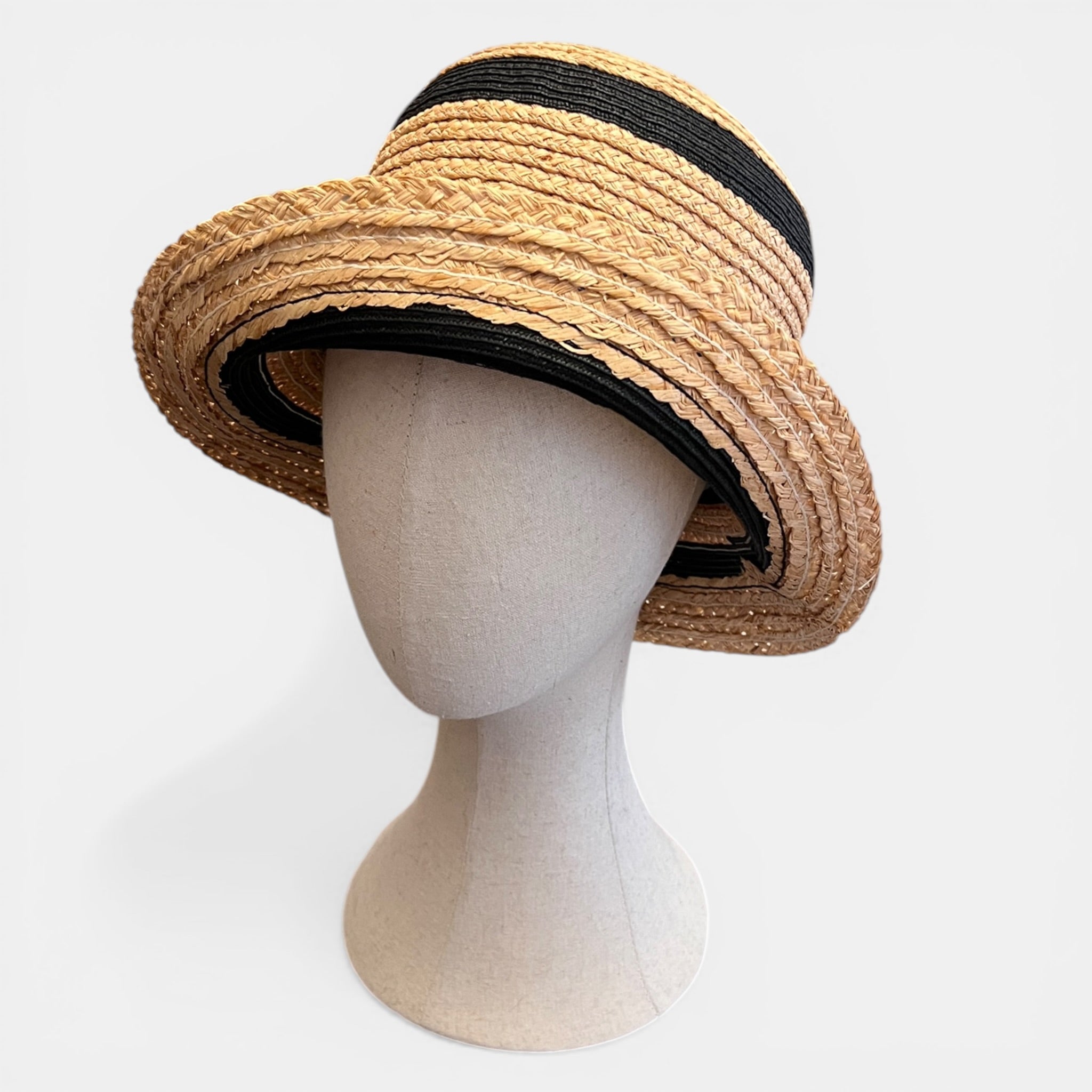 Cappello Cloche Da Donna in Paglia Intrecciata Pieghevole Bicolor - Cappelleria Bacca