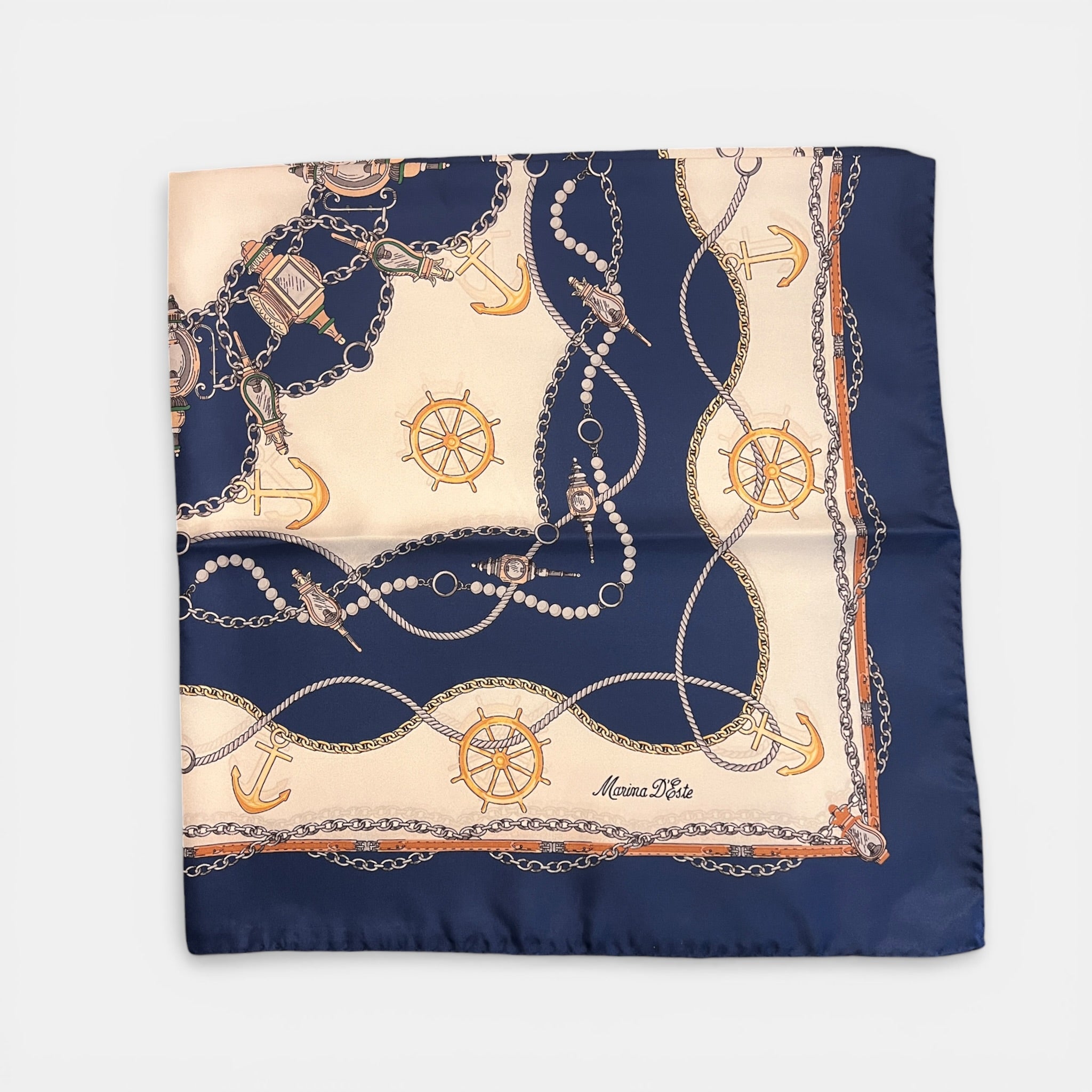 Foulard in Twill di Pura Seta Motivo Nautico 90x90 cm - Cappelleria Bacca