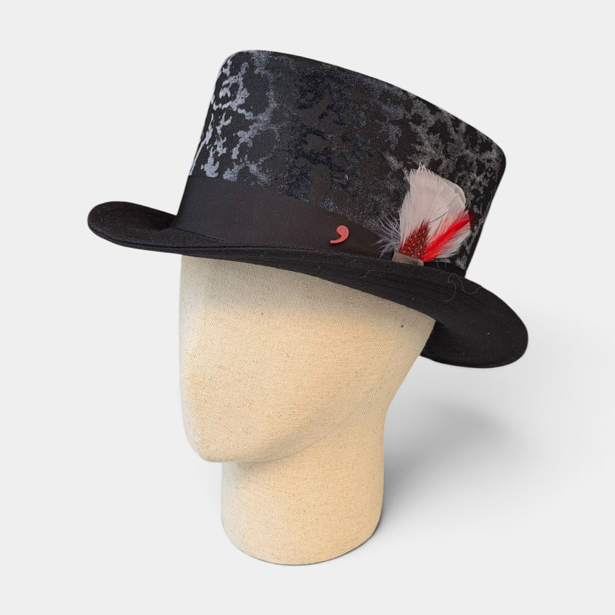 Cappello Cilindro Unisex in Tessuto Goffrato Nero Sfumato Grigio- Alfonso D'Este