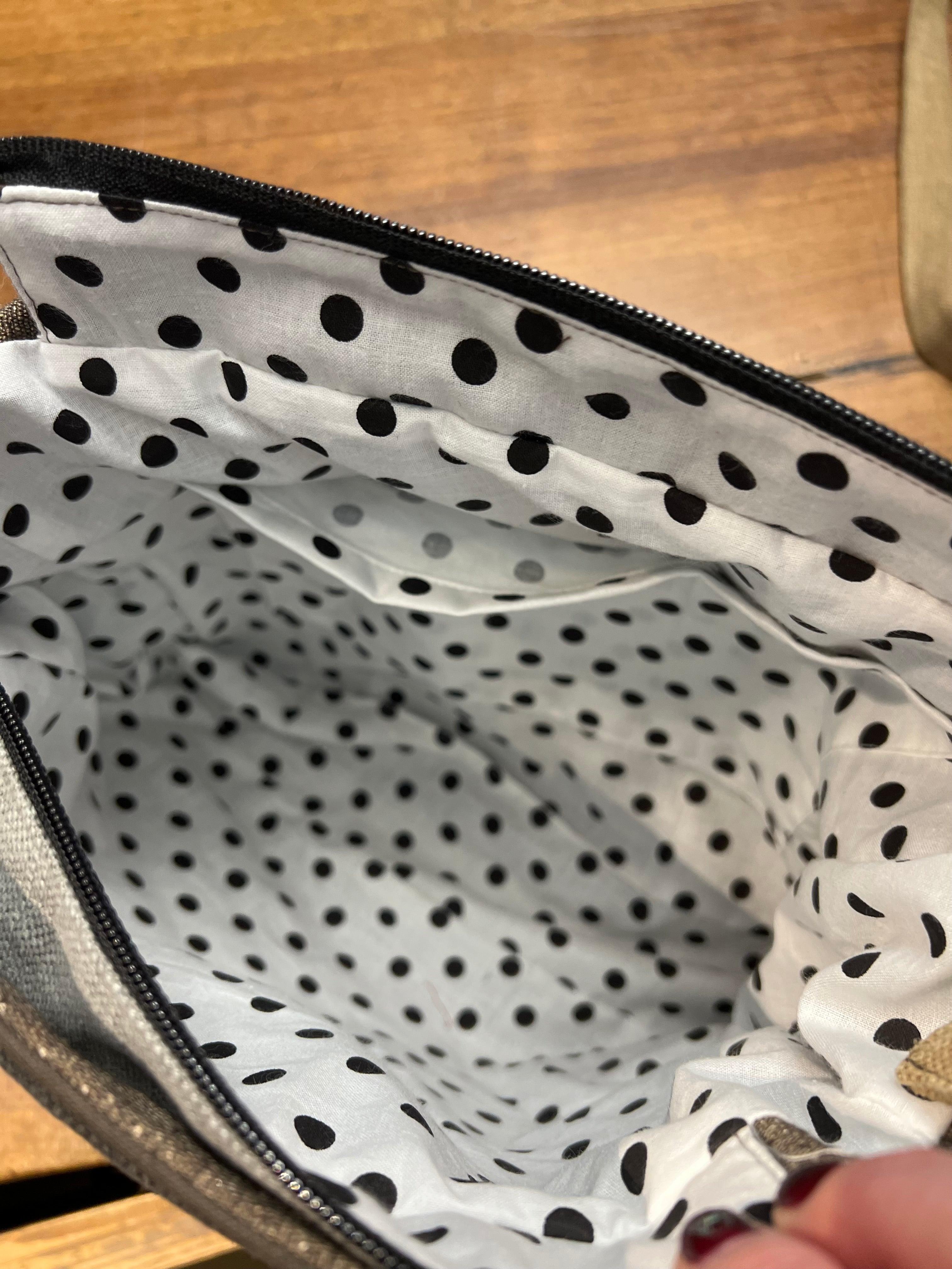 Borsa Patchwork Nera In Tessuto Damascato Fantasia