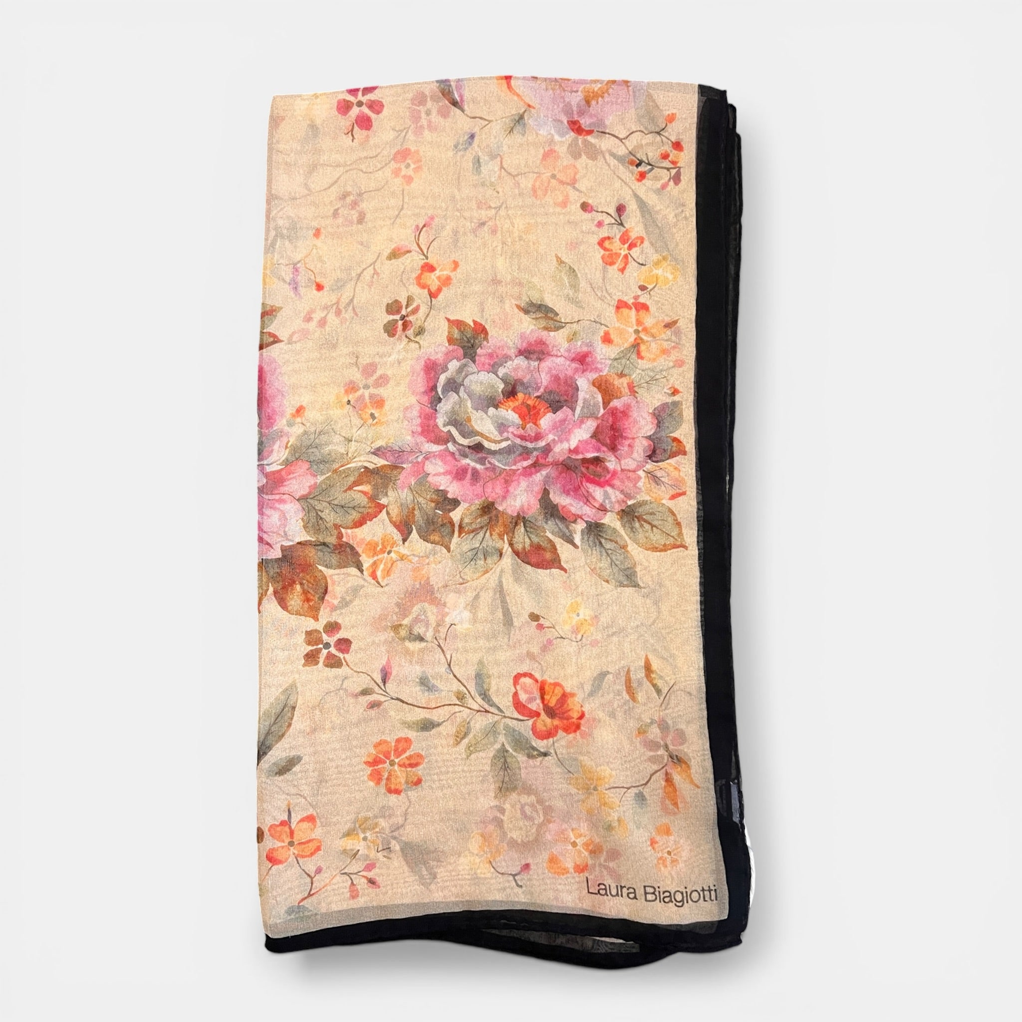 Sciarpa in Pura Seta Georgette Motivo Floreale 45x160 cm - Cappelleria Bacca