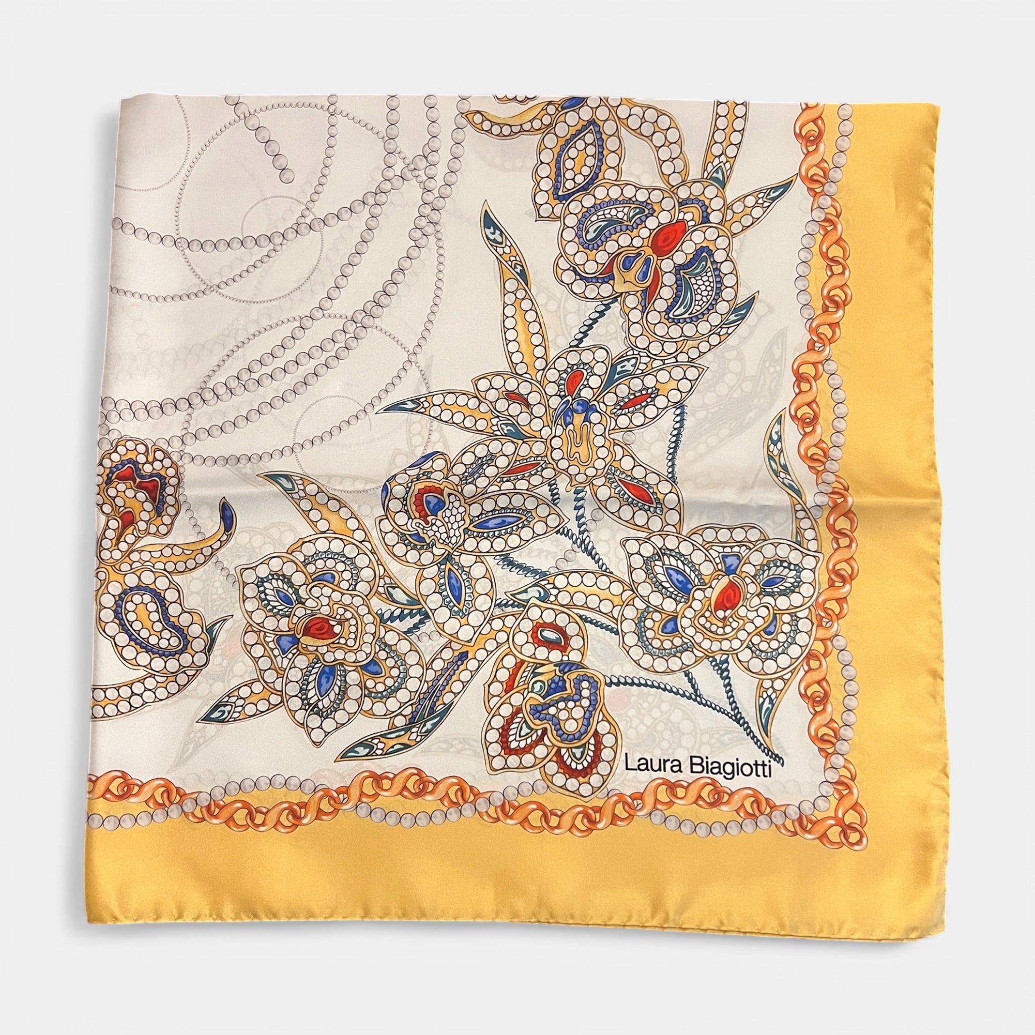Foulard in Twill di Pura Seta Motivo Fiori Gialli 90x90 cm - Cappelleria Bacca