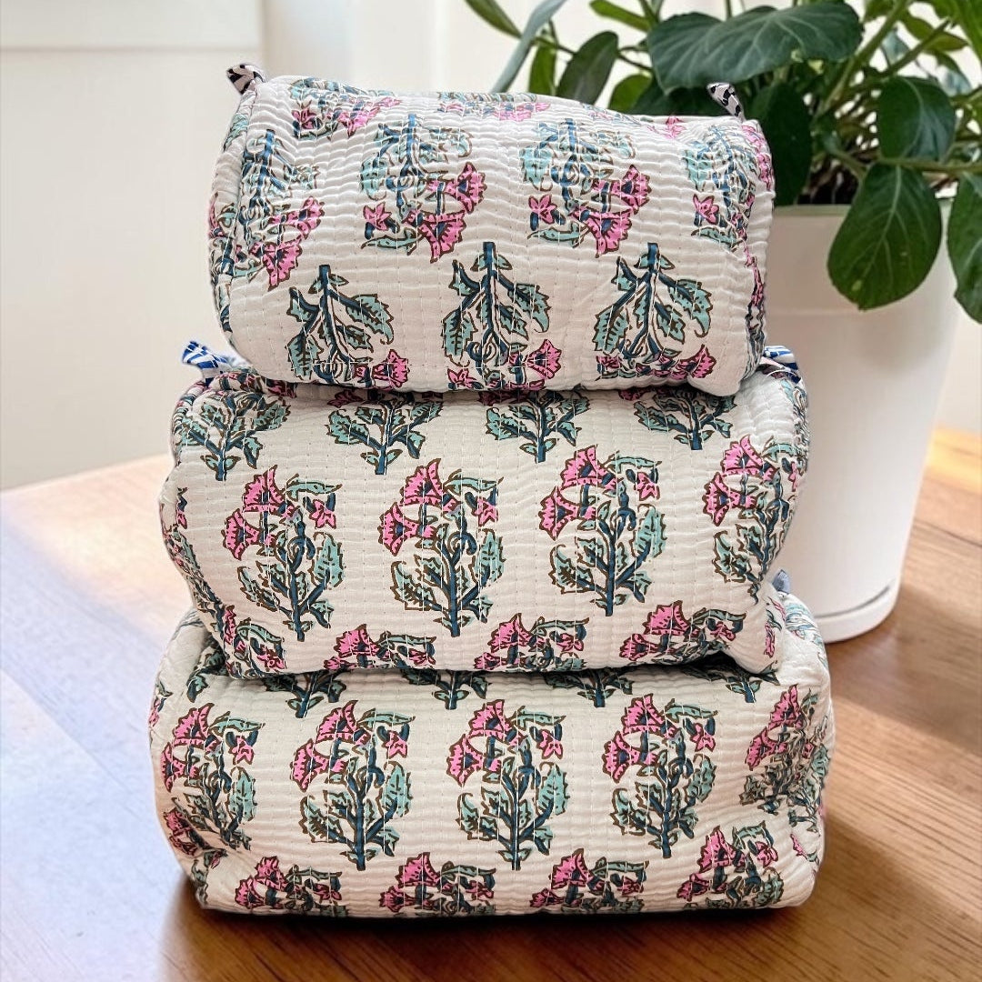 Beauty Case In Cotone Trapuntato Fantasia - Set 3 Pezzi