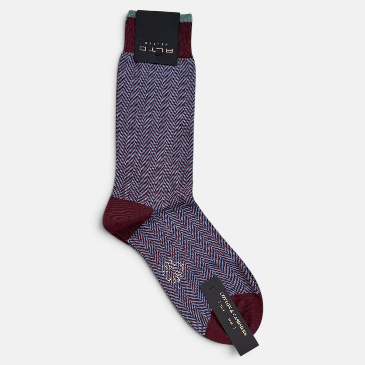 Calzino mezza gamba Alto Milano cashmere motivo spinato bordeaux