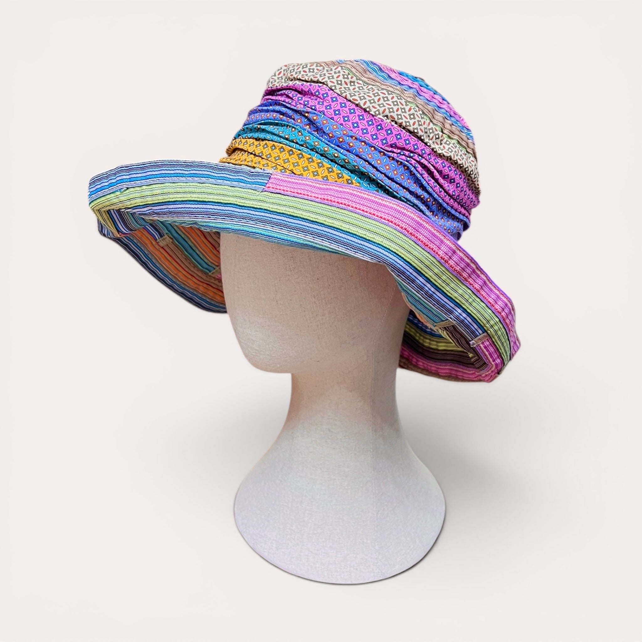 Cappello Donna Estivo Ala larga In Cotone Patchwork  Pieghevole - Grevi