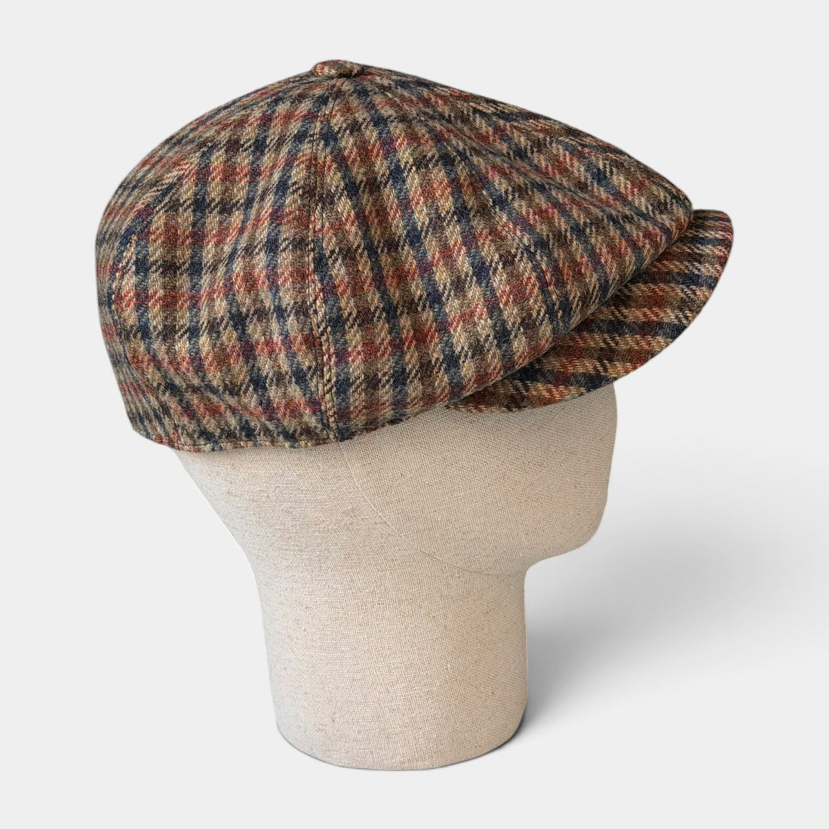 Coppola invernale Irlandese 8 spicchi Fantasia Scozzese Beige Blu e Ruggine