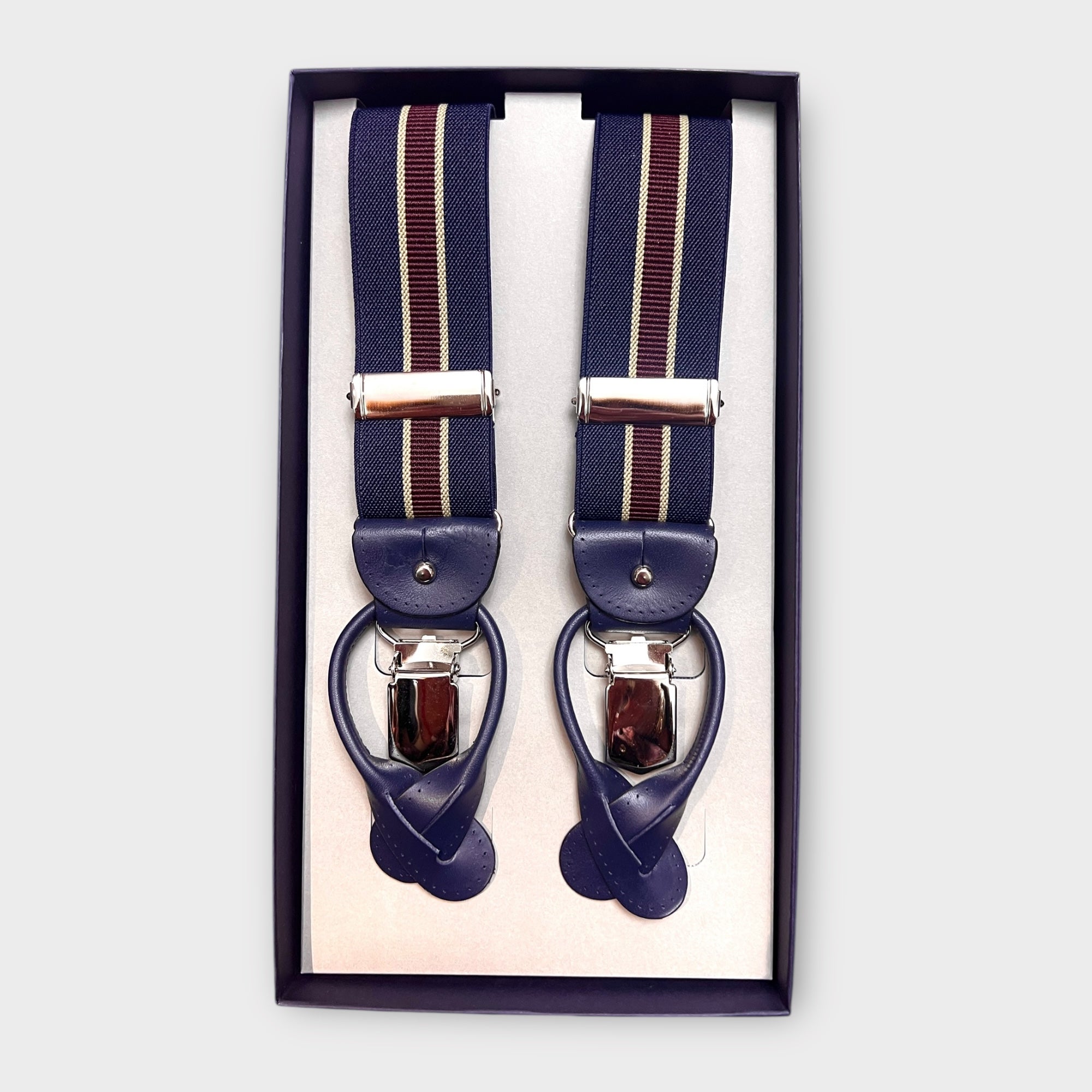 Bretelle Larghe Elastiche Con Clip E Asola In Pelle - Cappelleria Bacca