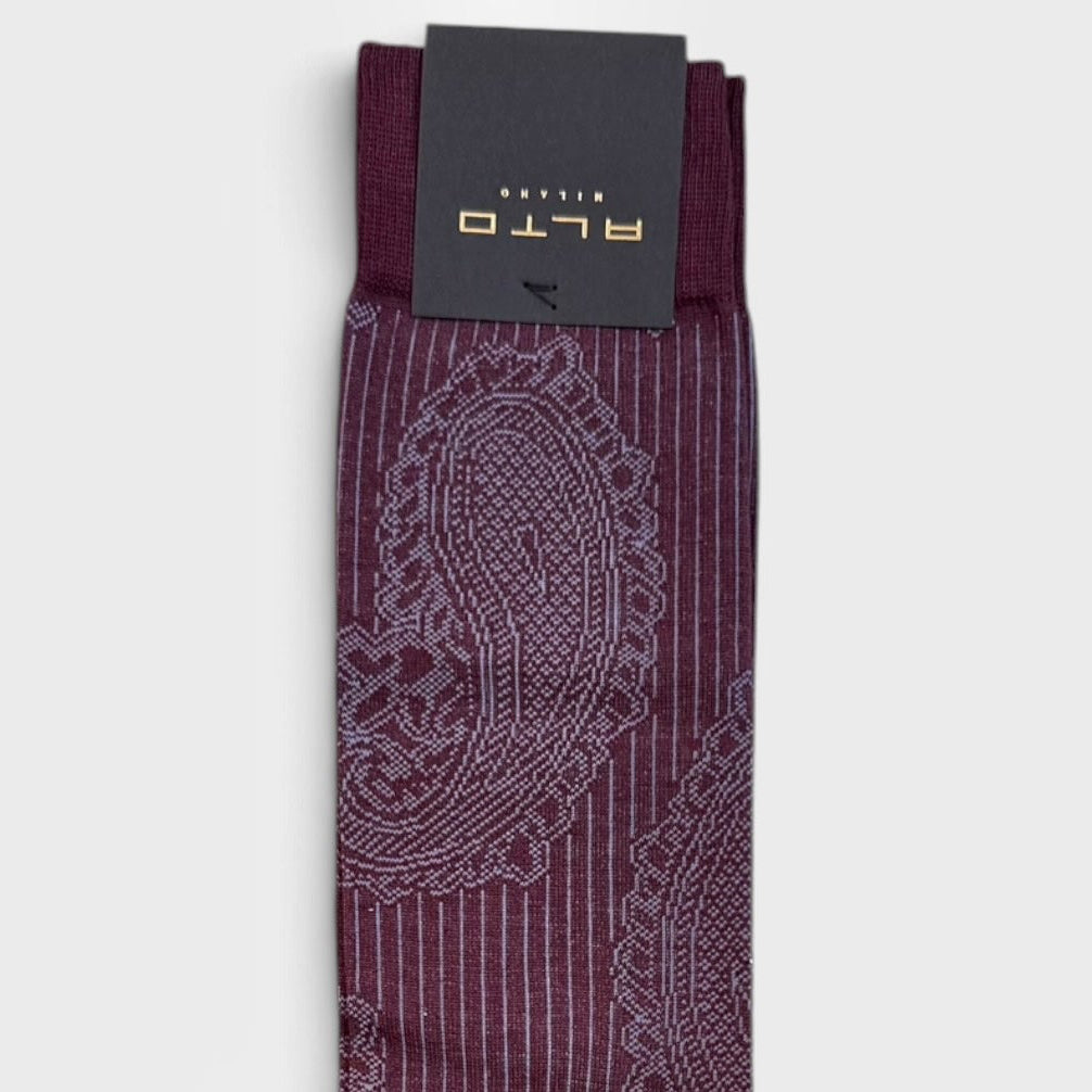 Dettaglio motivo paisley calzino bordeaux Alto Milano