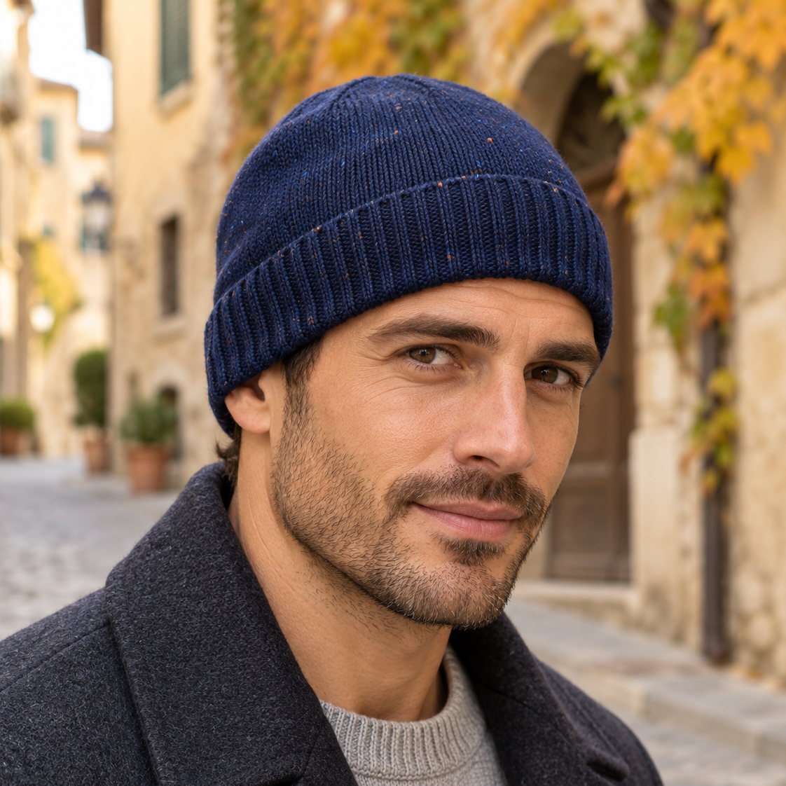 Berretto Unisex In Maglia Di Puro Cashmere Motivo Donegal - Made In Italy by Marone