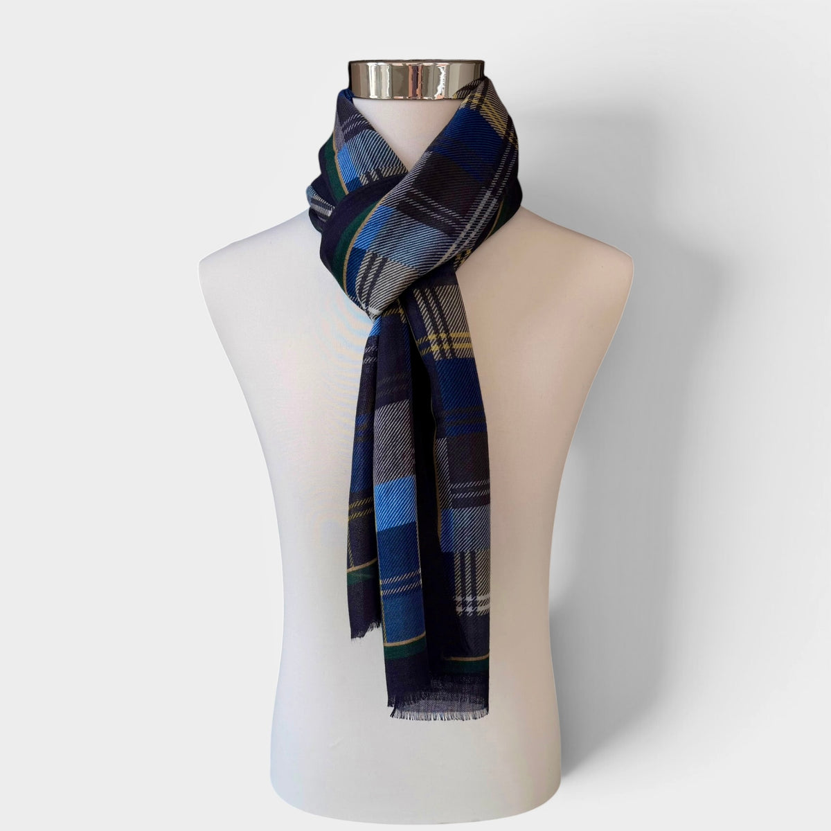 Sciarpa Unisex Invernale In Tessuto Sottile Di Pura Lana Motivo Scozzese 55x190 cm - Cappelleria Bacca