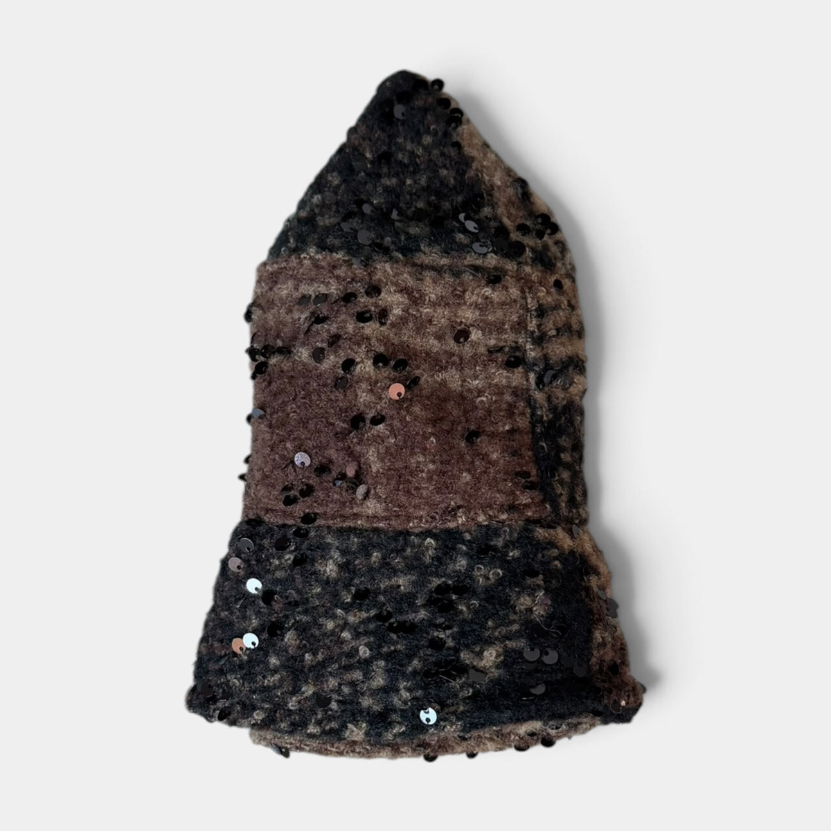 Cappello Bucket Donna Invernale Tessuto Boucle' Marrone e Nero Con Paillettes