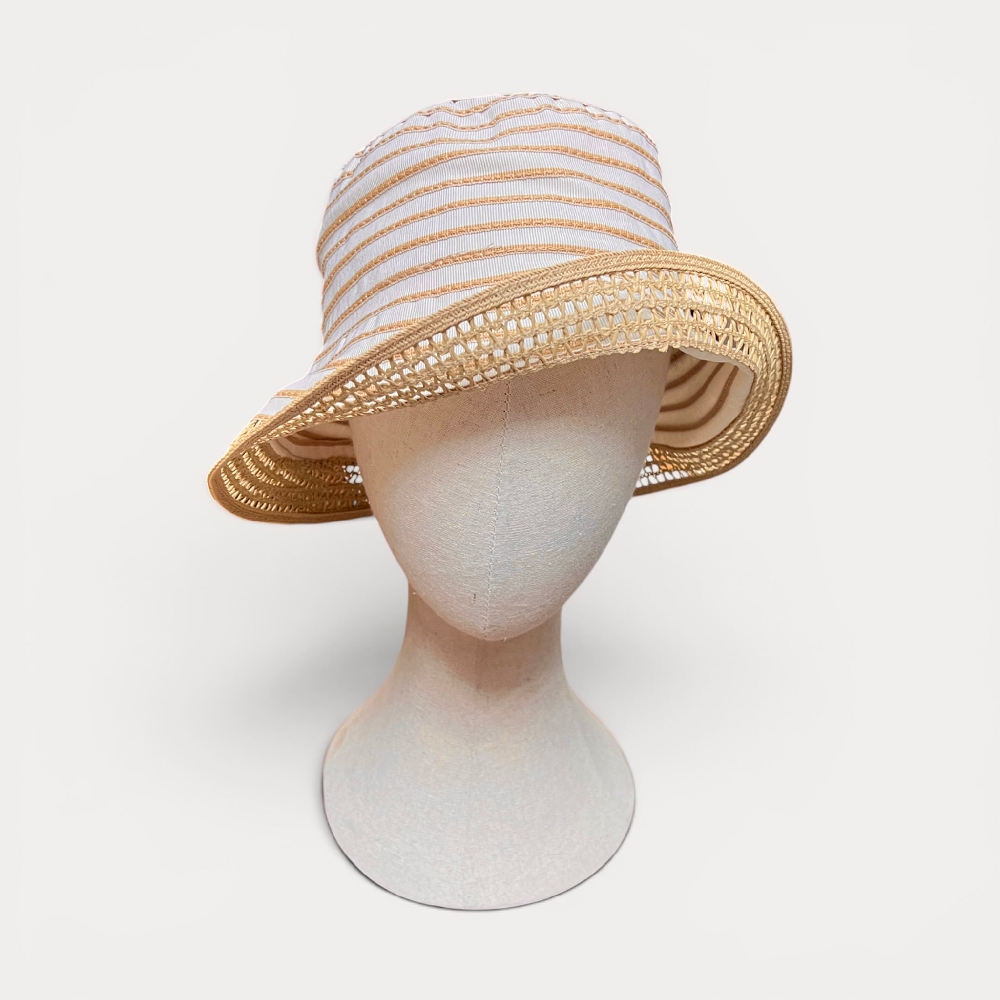 Cappello Donna Estivo In Cotone Avorio Con Bordo In Paglia - Grevi
