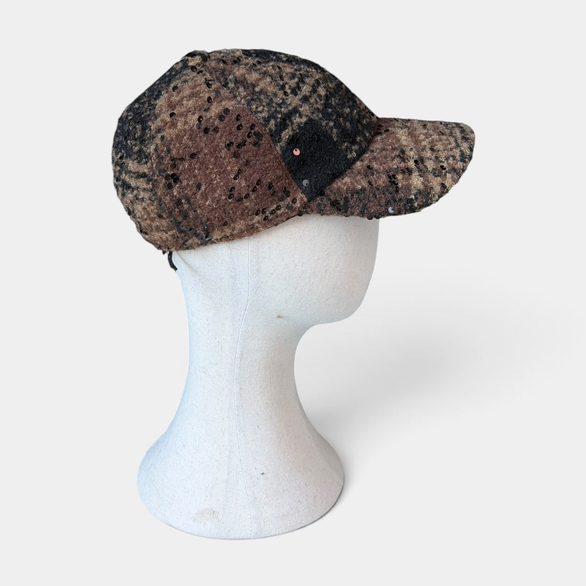 Baseball Donna Invernale Tessuto Boucle' Marrone e Nero Con Paillettes