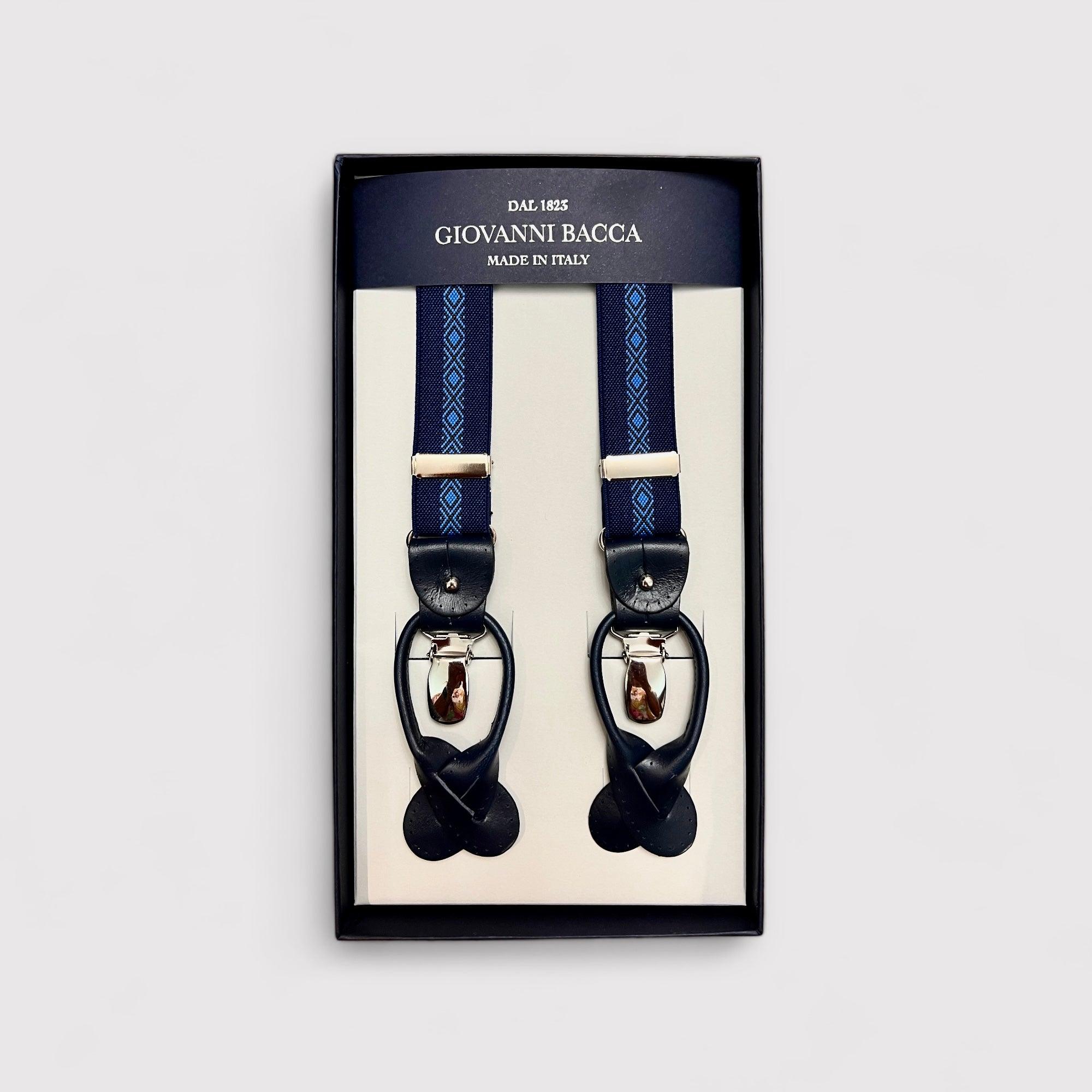 Bretelle Strette Elastiche Blu Con Clip e Asola in Pelle - Cappelleria Bacca