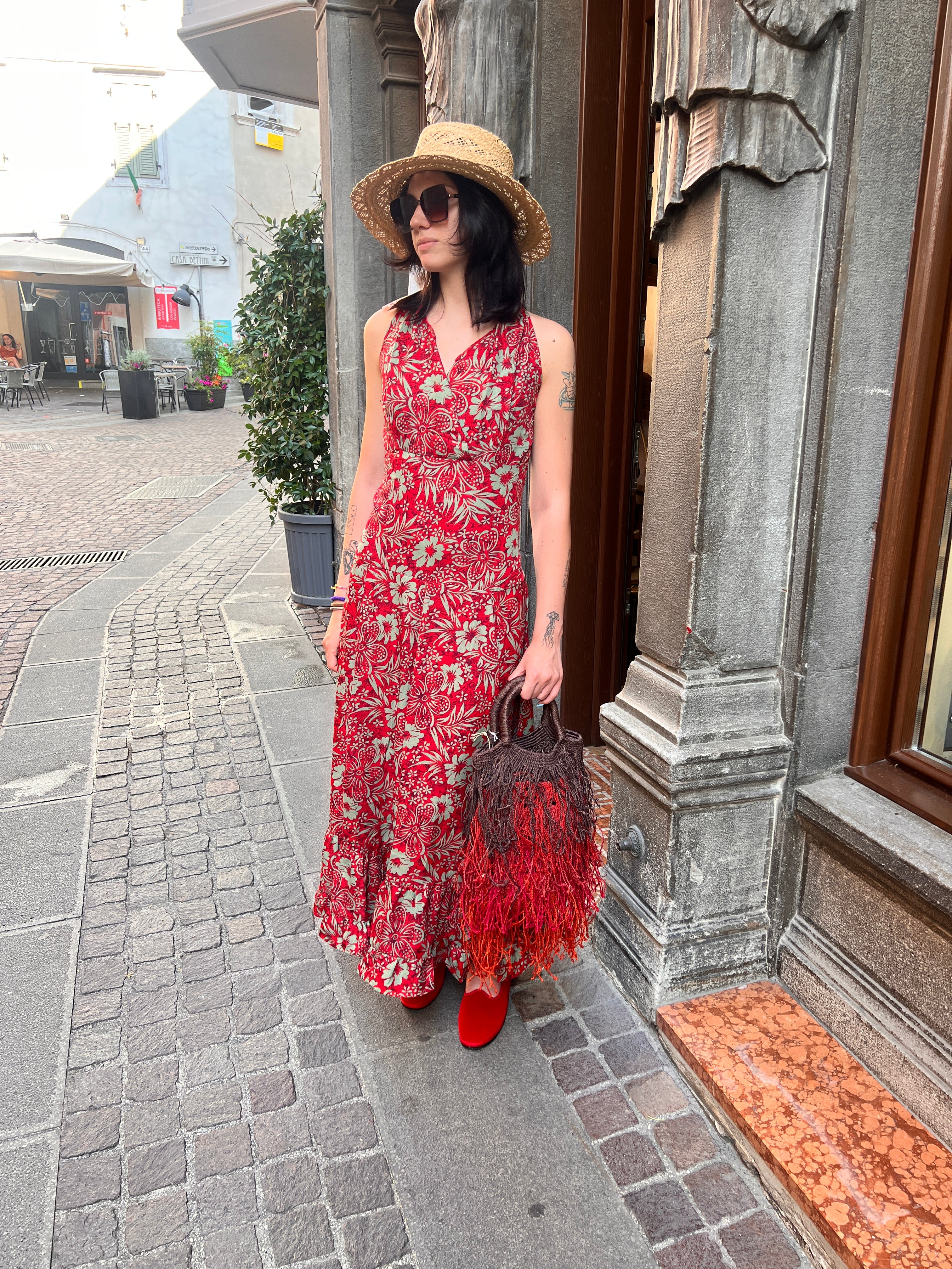 Abito In Seta Mix Smanicato Rosso