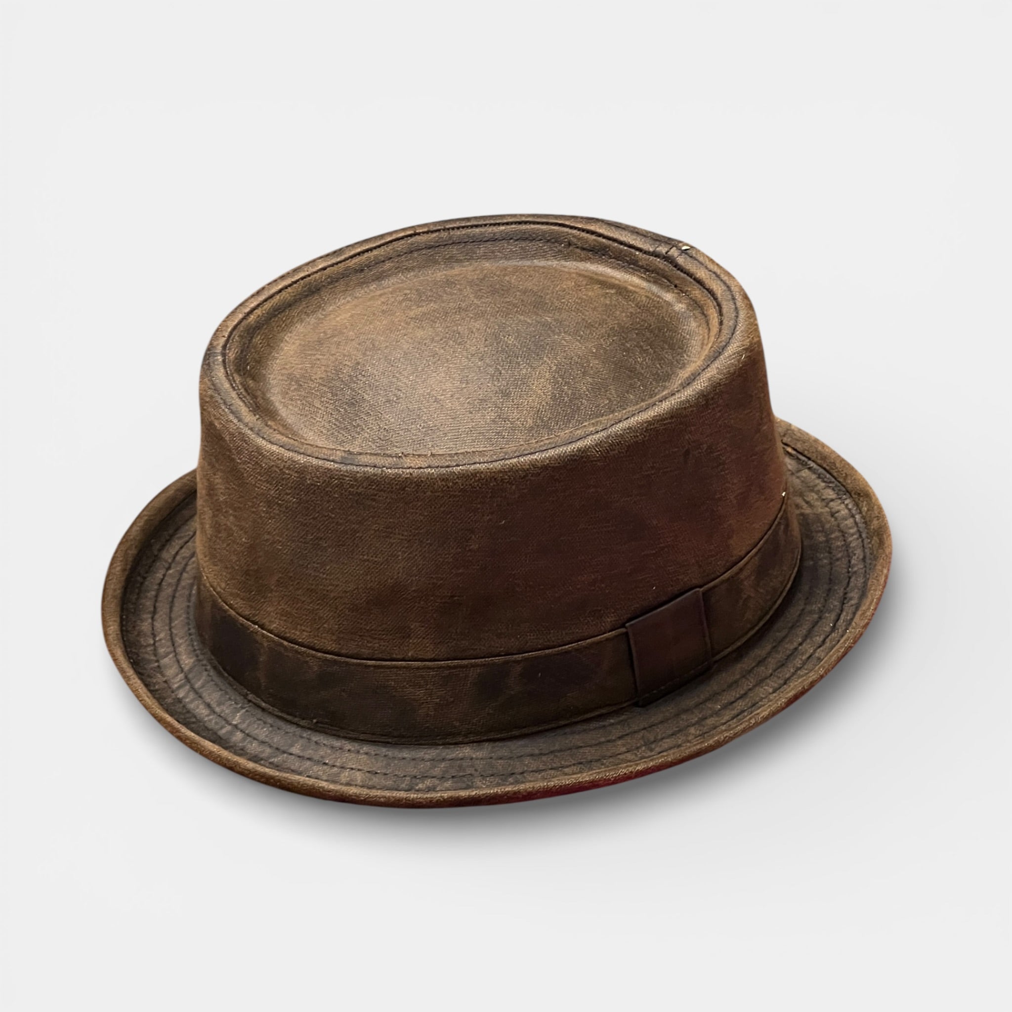 Cappello Pork Pie in Cotone Spalmato effetto Vintage Marrone - Cappelleria Bacca