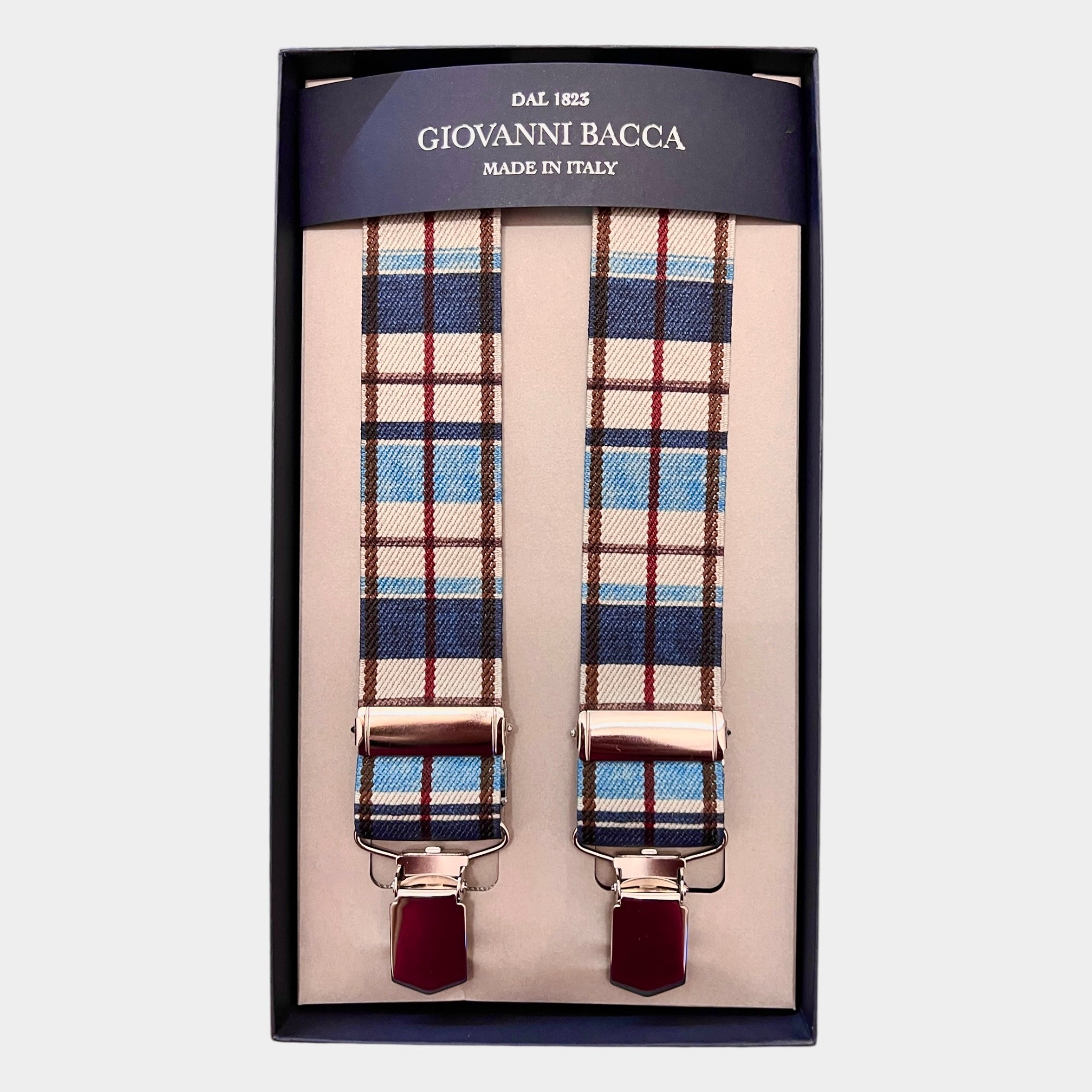Bretelle Larghe Elastiche Tartan Azzurro - Cappelleria Bacca