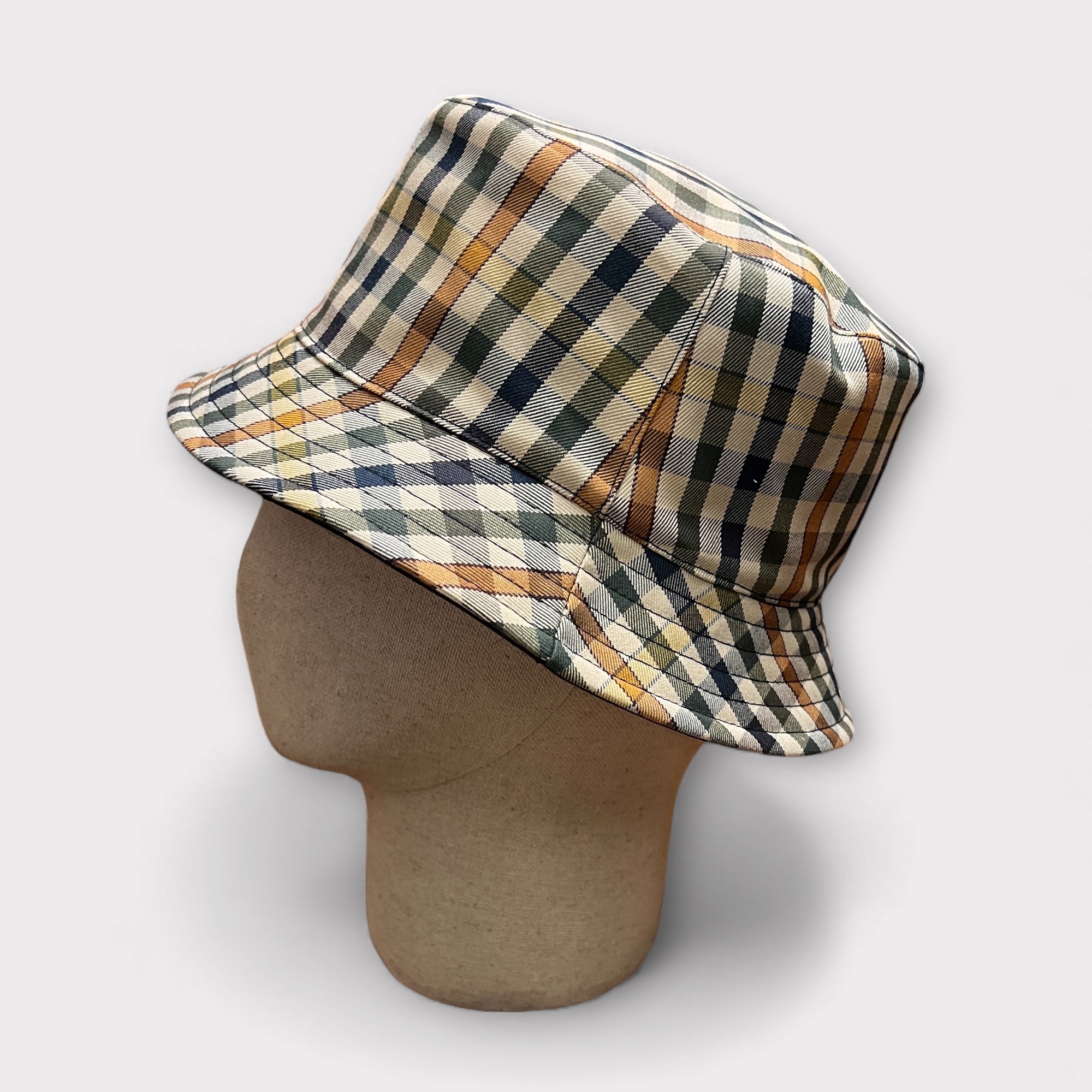 Cappello Pescatore Reversibile Blu unito/Beige Check - Cappelleria Bacca