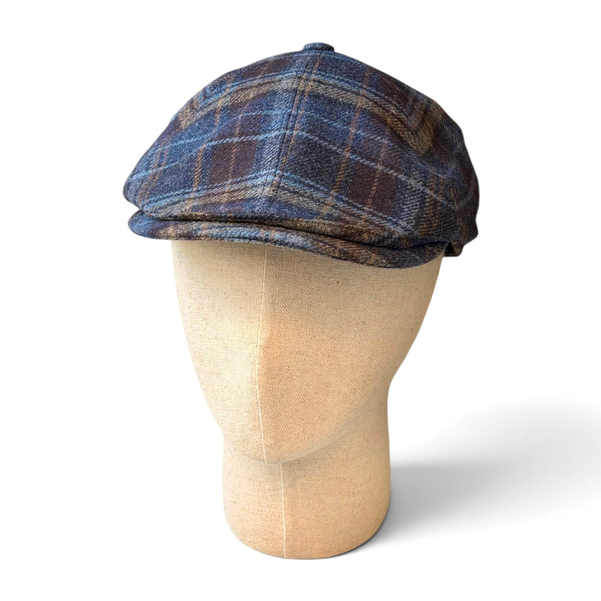 Coppola Irlandese 6 Spicchi In Tessuto Di Lana Motivo Tartan Blu/Marrone - Alfonso D'Este