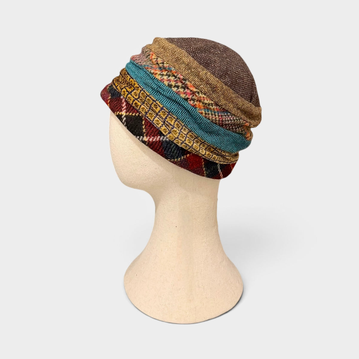 Cappellino Toque Donna Invernale In Lana E Velluto Marrone e Multicolor  - Pieghevole - Grevi