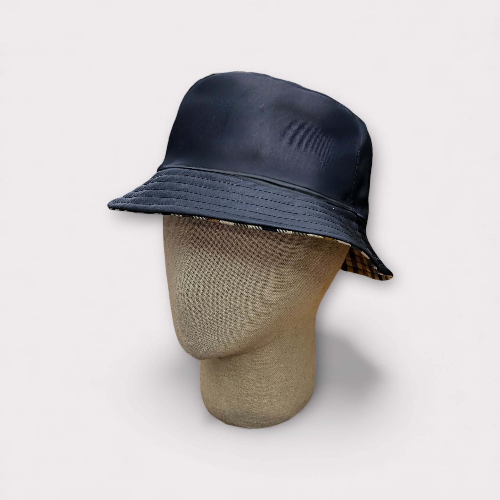 Cappello Pescatore Reversibile Blu unito/Beige Check - Cappelleria Bacca