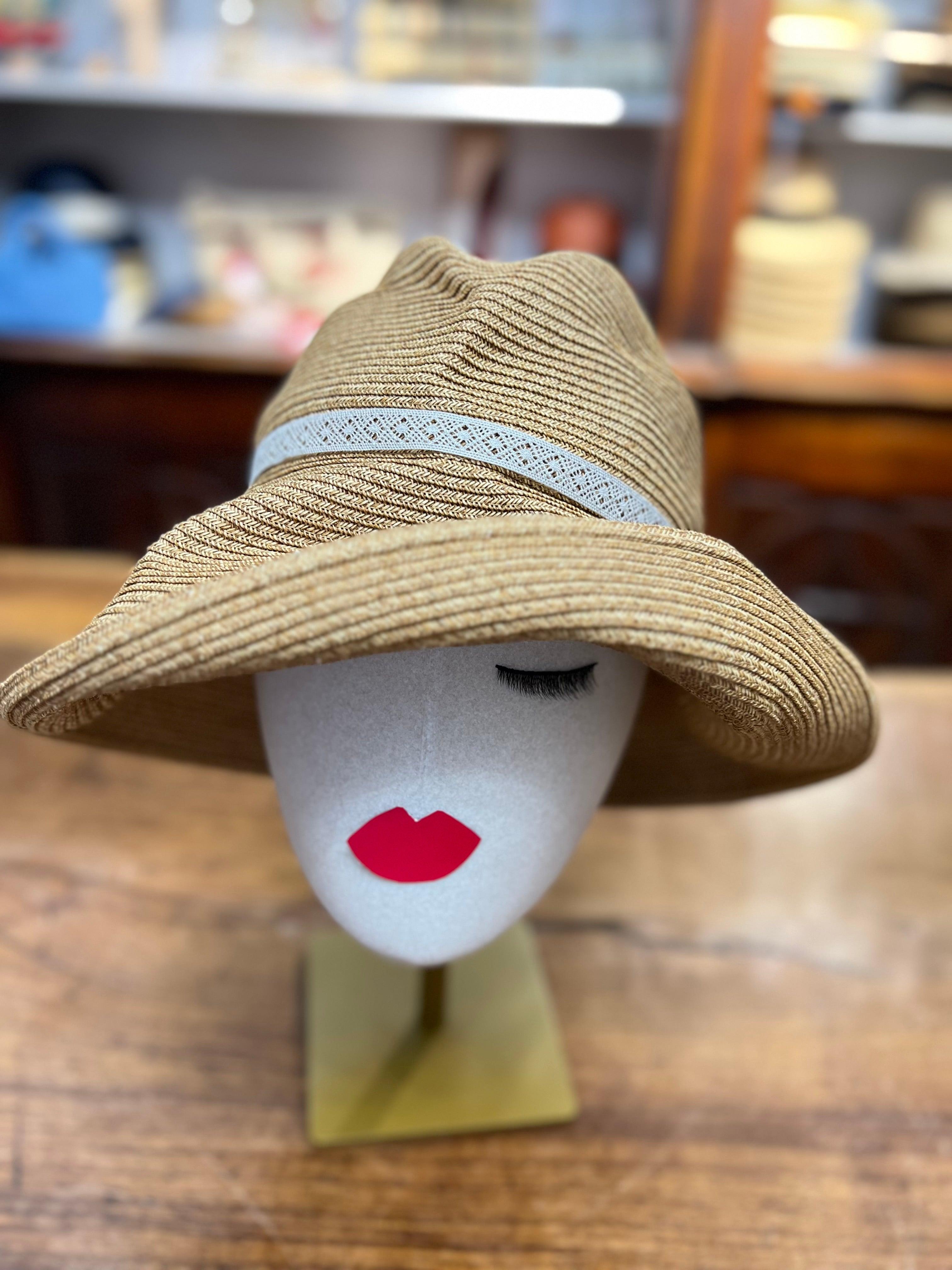 Cappello Donna In Paglia Pieghevole Nastro in Pizzo Bianco- Boxed Hat- Mature Ha - Cappelleria Bacca