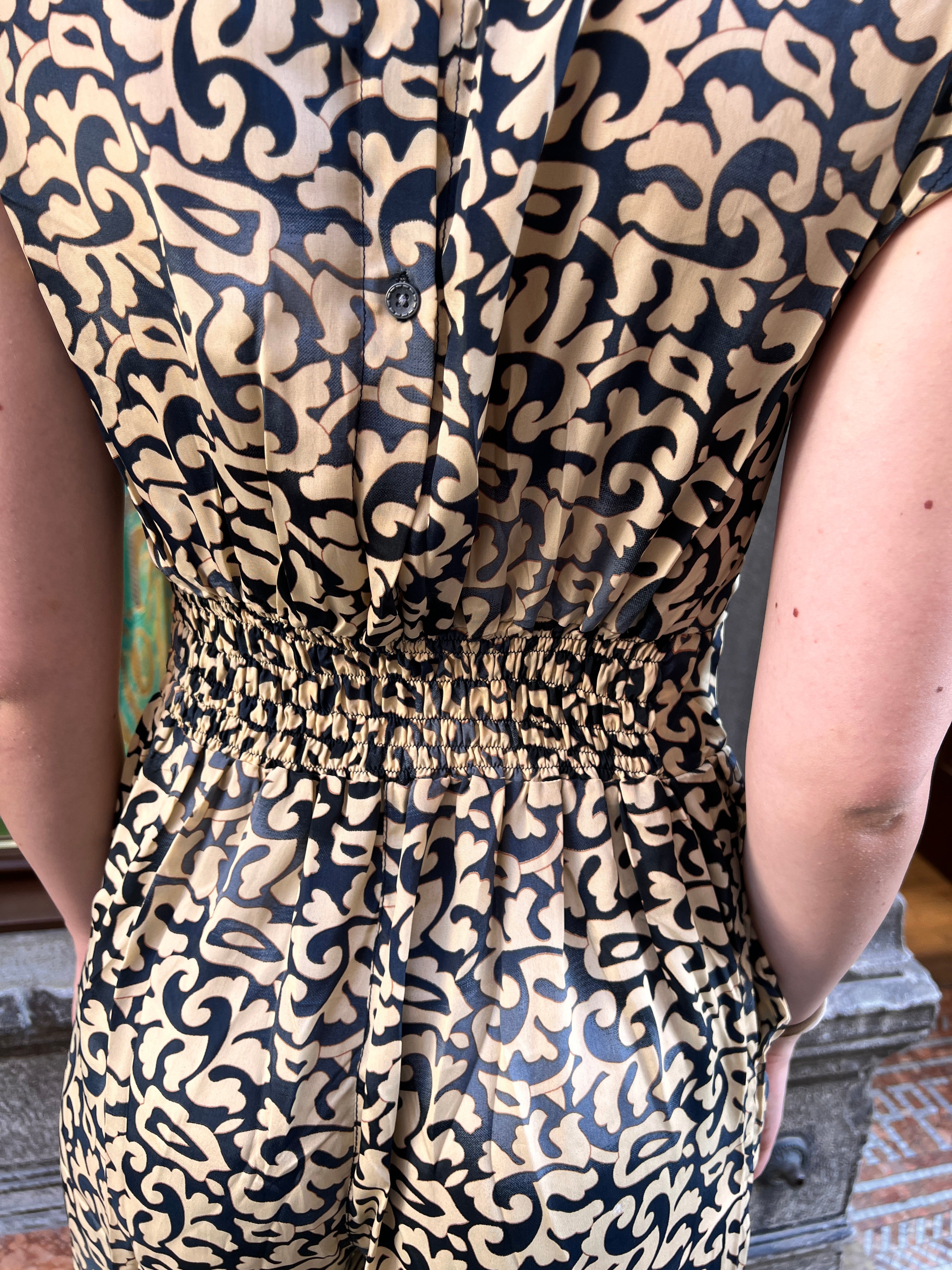 Abito Jumpsuit In Seta Nero e Beige - Cappelleria Bacca