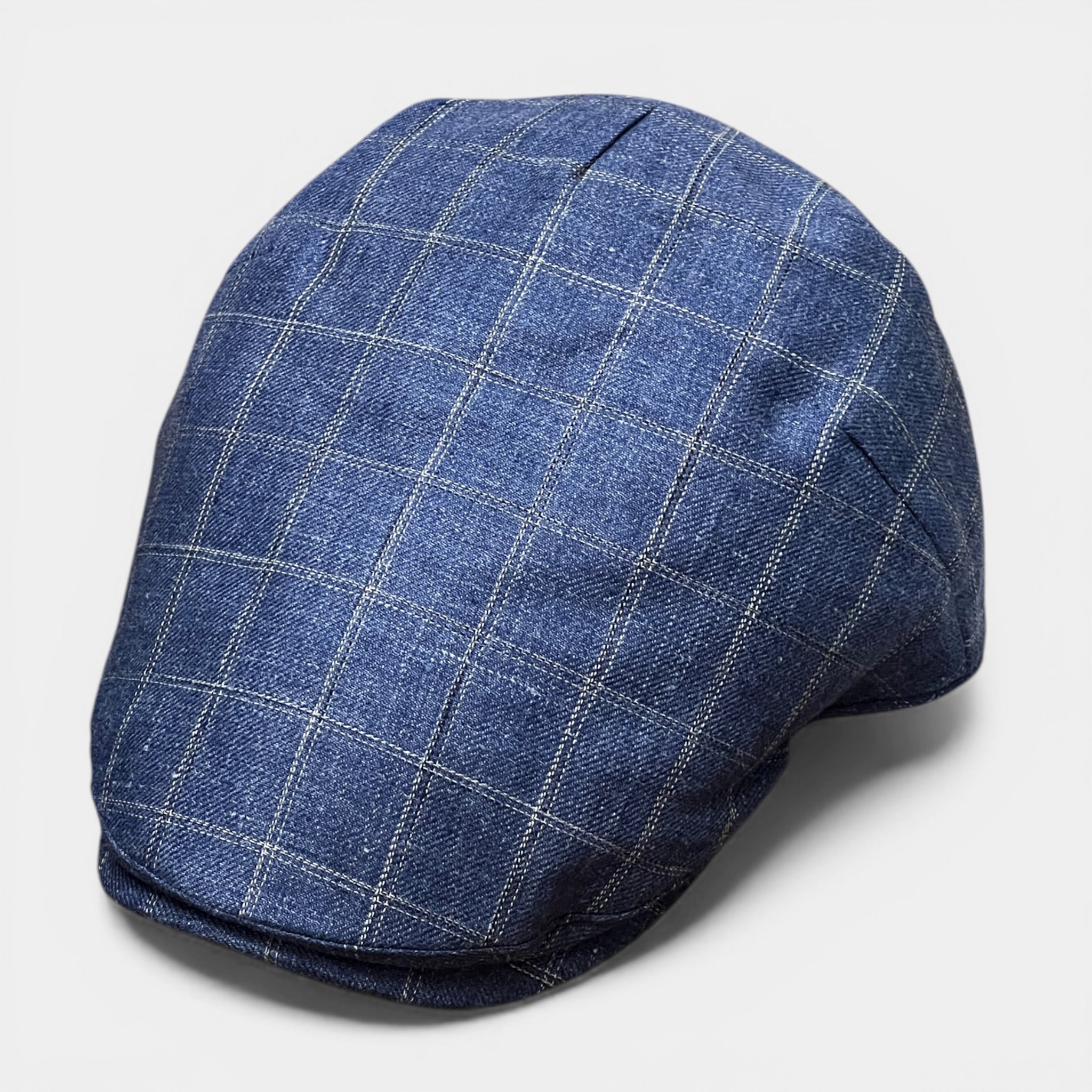 Coppola Estiva In Puro Lino col. Blu Quadro Check - Cappelleria Bacca
