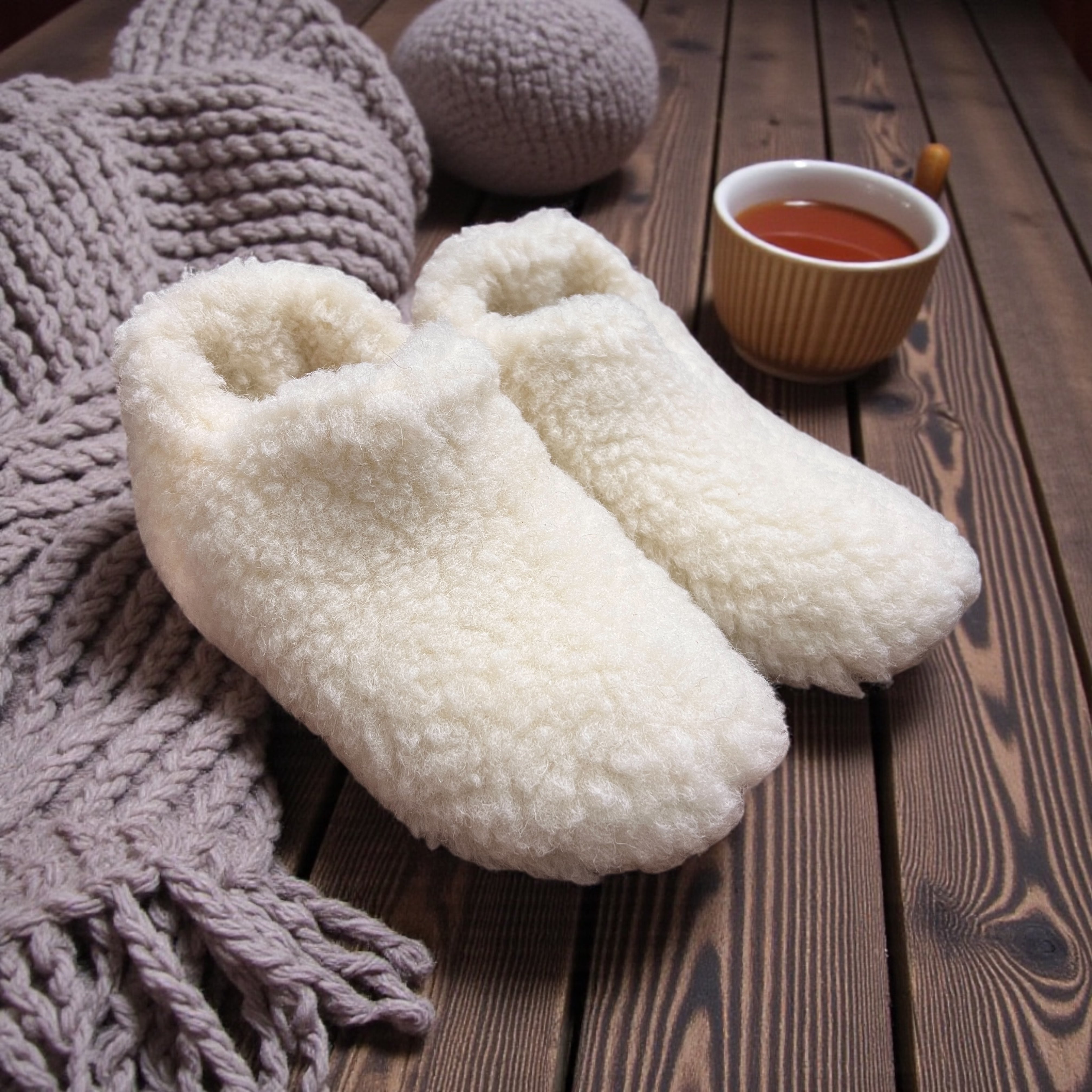 Slippers Chiuse In Pura Lana Con Suola In Suede - Cappelleria Bacca