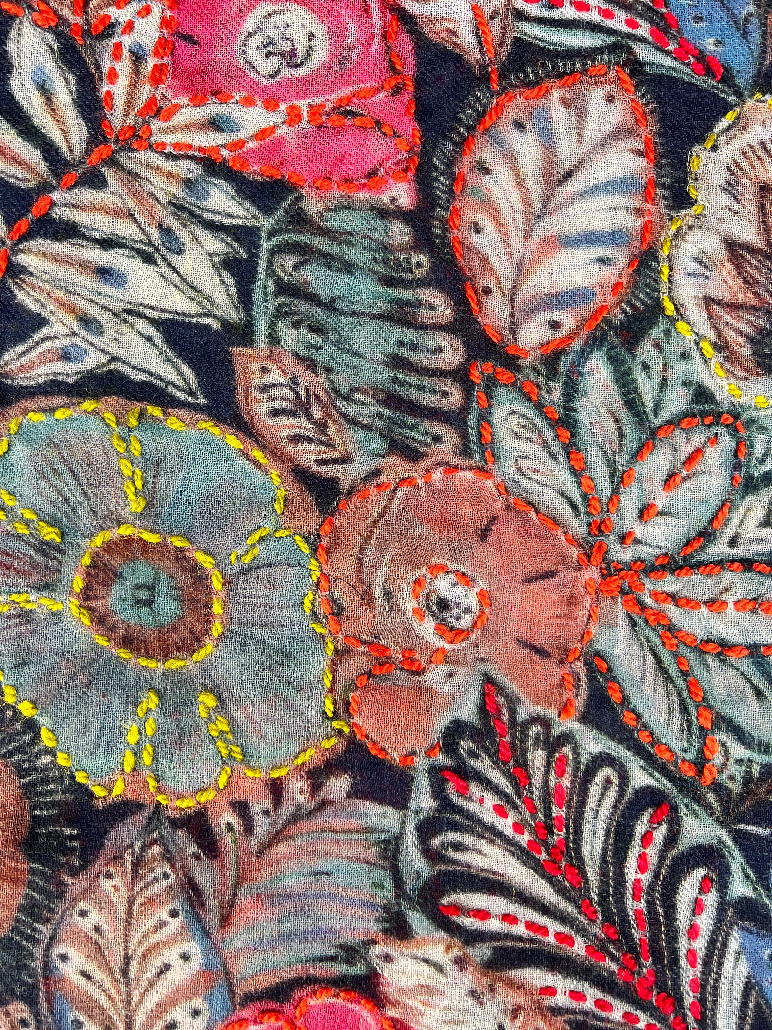 Sciarpa Stola Sottile in Pura Lana Ricamata Fantasia 70 x 200 cm