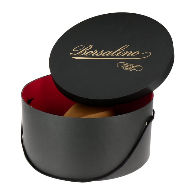 Cappelliera Borsalino diametro 40 cm x 18,5 cm Foderata In Velluto Rosso - Cappelleria Bacca