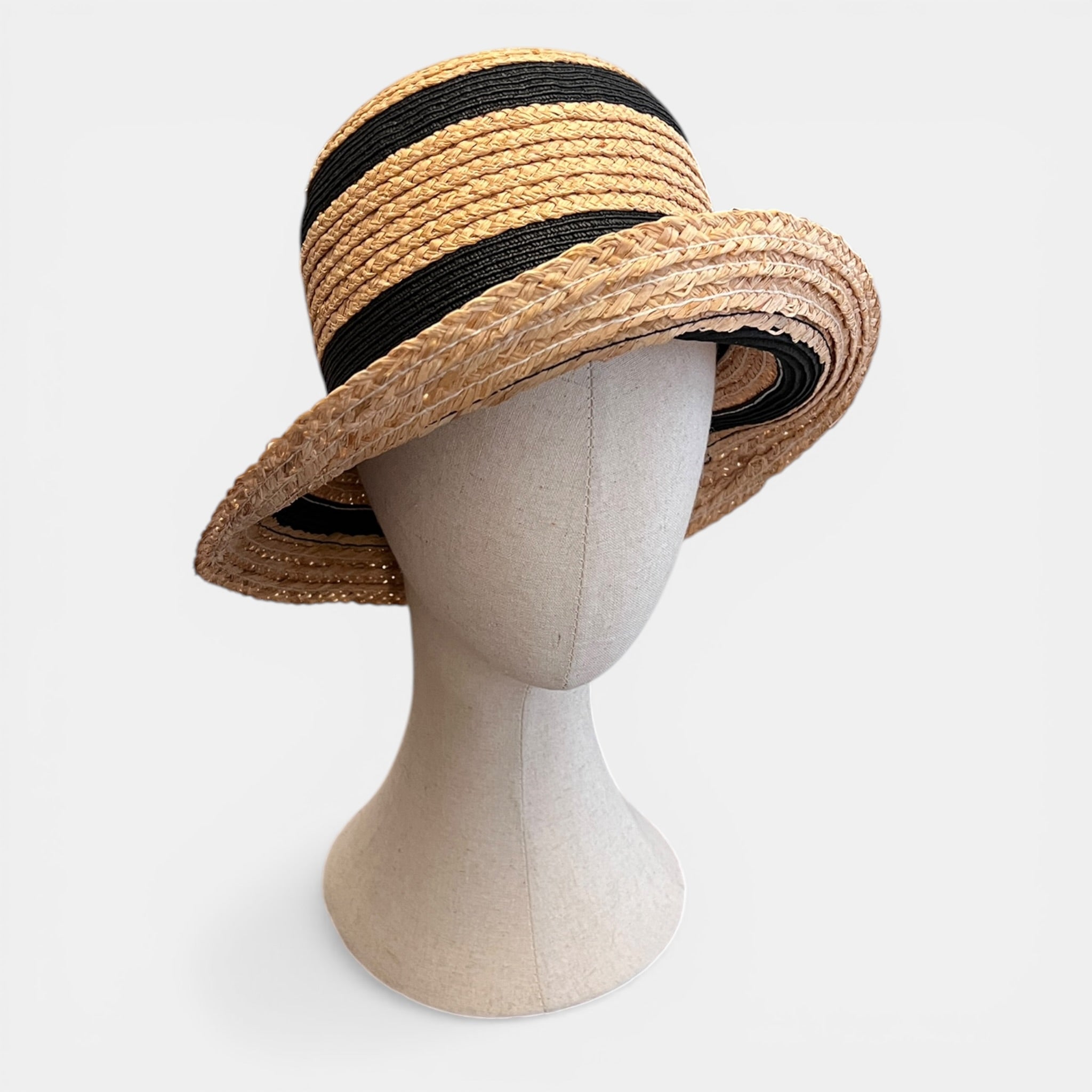 Cappello Cloche Da Donna in Paglia Intrecciata Pieghevole Bicolor - Cappelleria Bacca