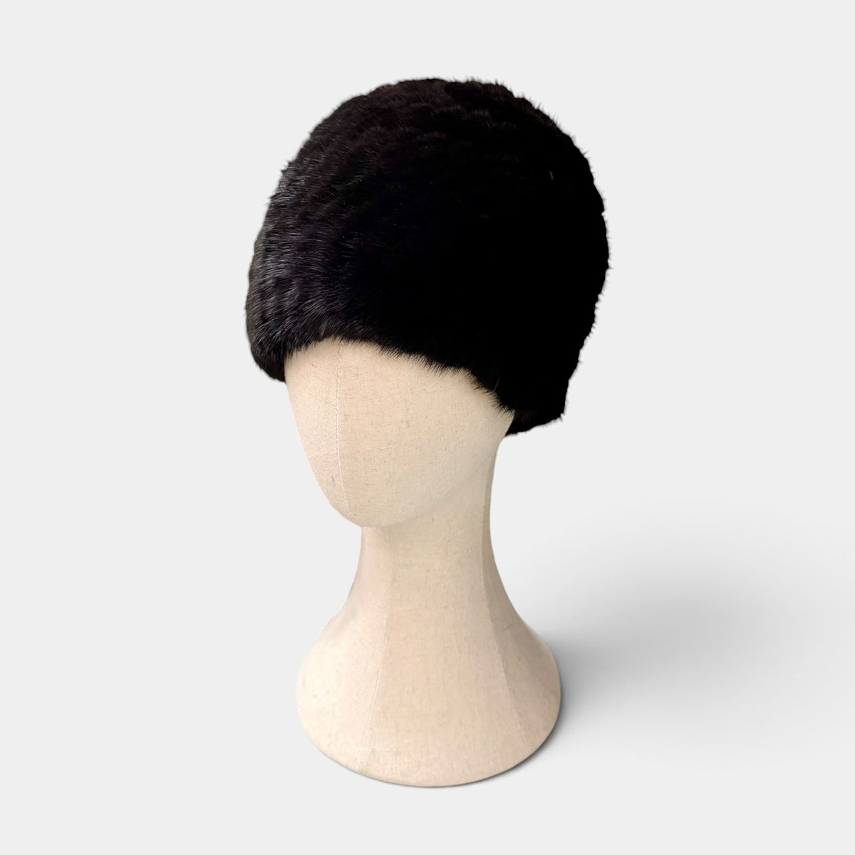 Berretto In Pelliccia Di Visone Tricot Nero