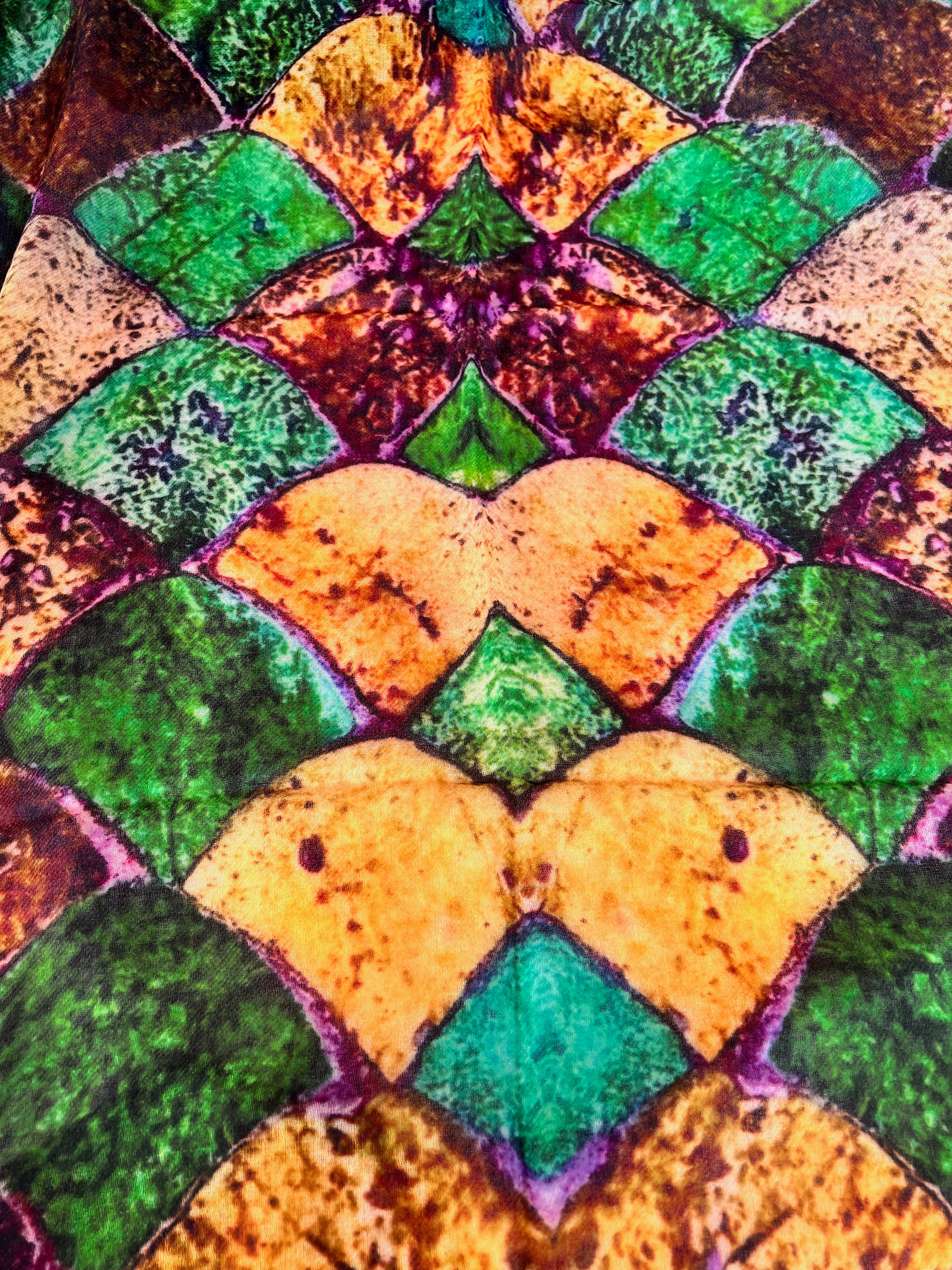 Sciarpa sottile in Pura Lana fantasia ocra e verde