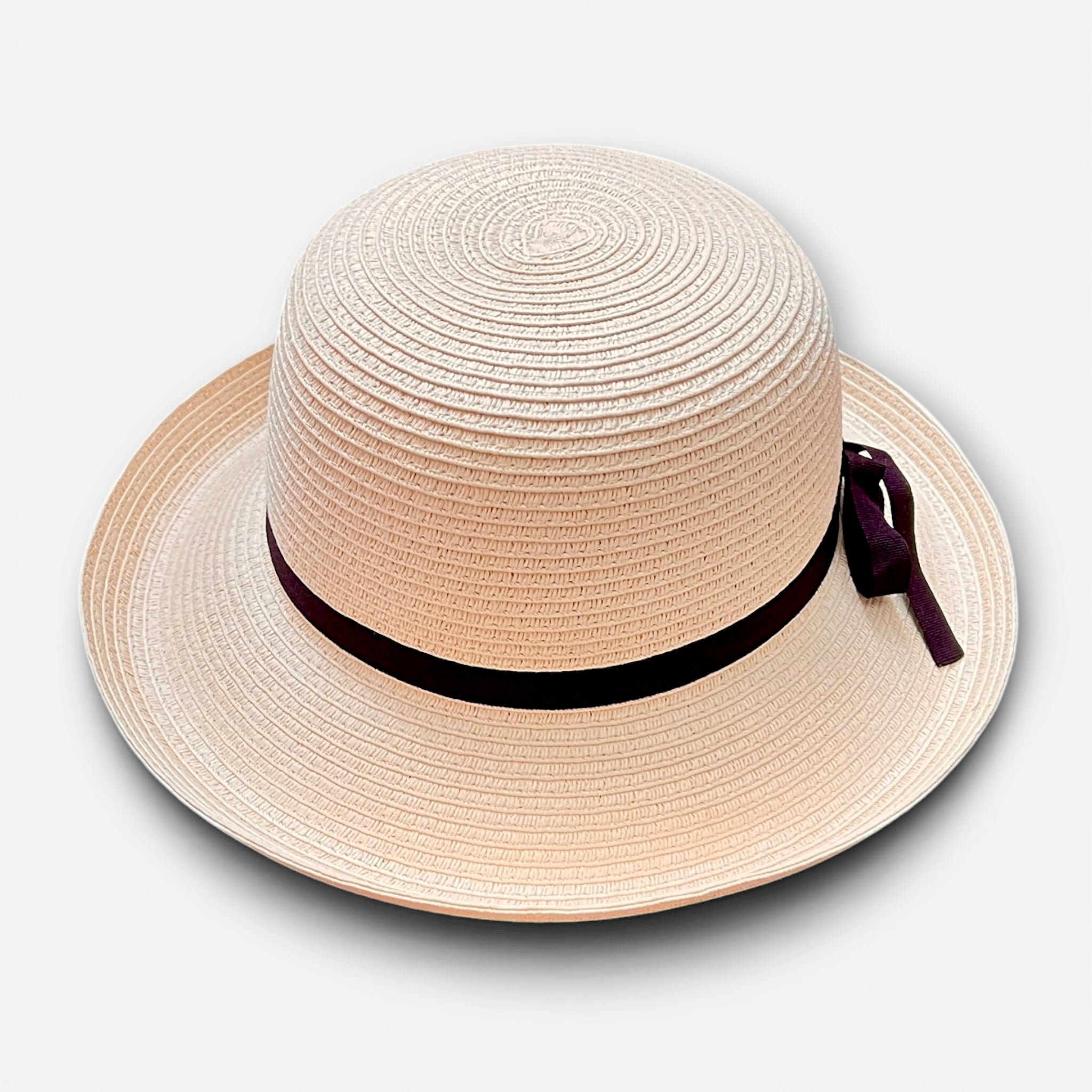 Cappello Da Donna Estivo Ala Media in Paglia Naturale Papier  Nastro Fine Nero