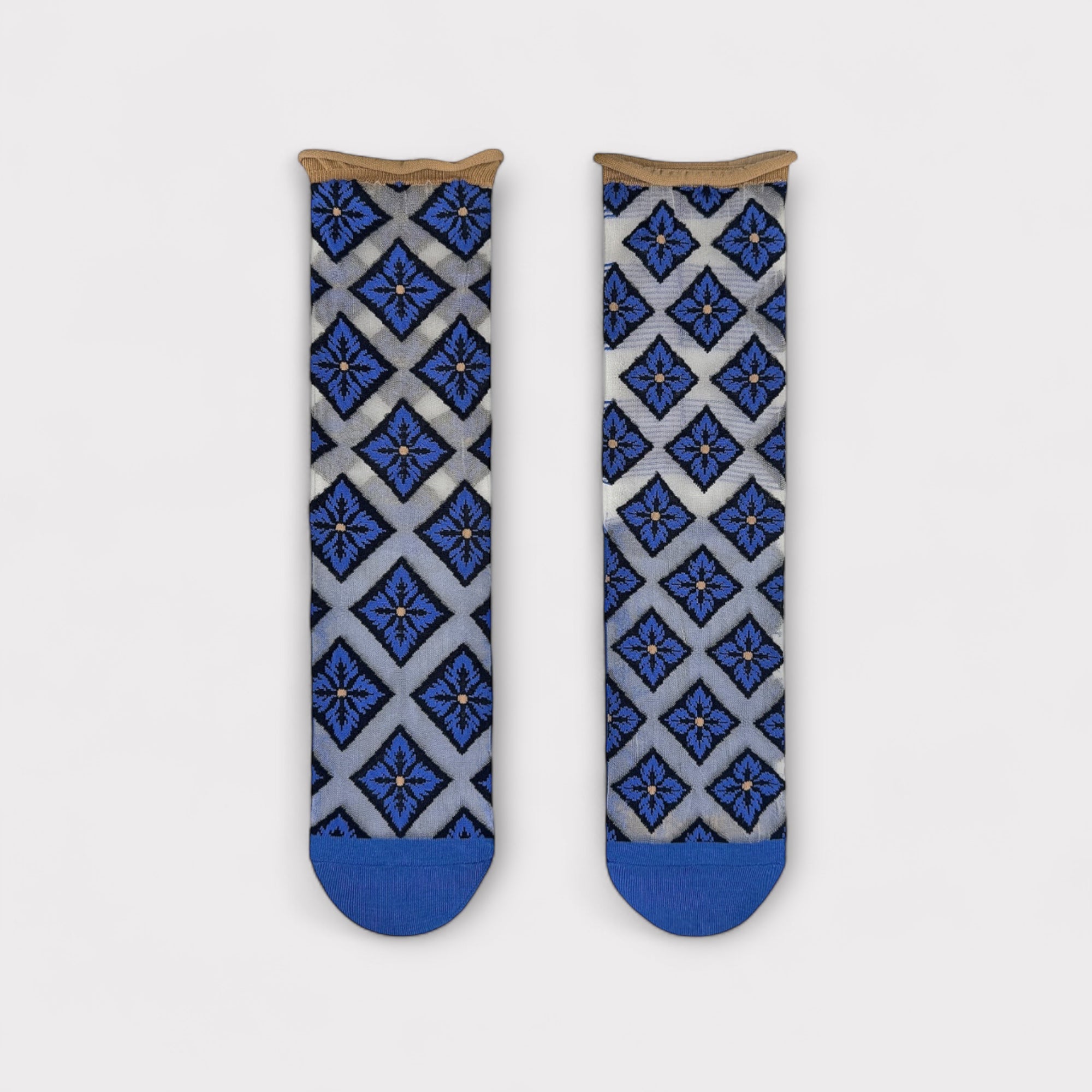 Calzini Spaiati In Cotone E Tulle Blue Deco - Cappelleria Bacca