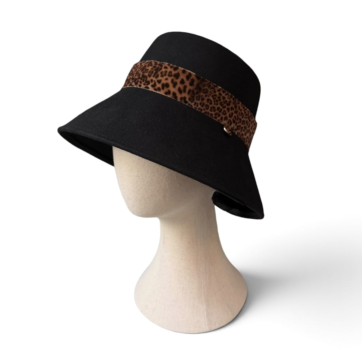 Cappello Donna In Feltro Di Lana Merino Idrorepellente Con Nastro In Velluto Stampa Animalier - Ala 9 cm