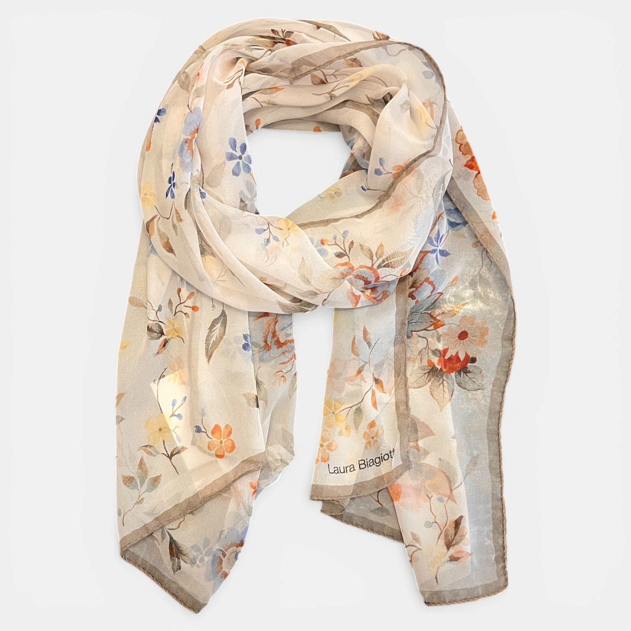 Sciarpa in Pura Seta Georgette Motivo Floreale 45x160 cm - Cappelleria Bacca