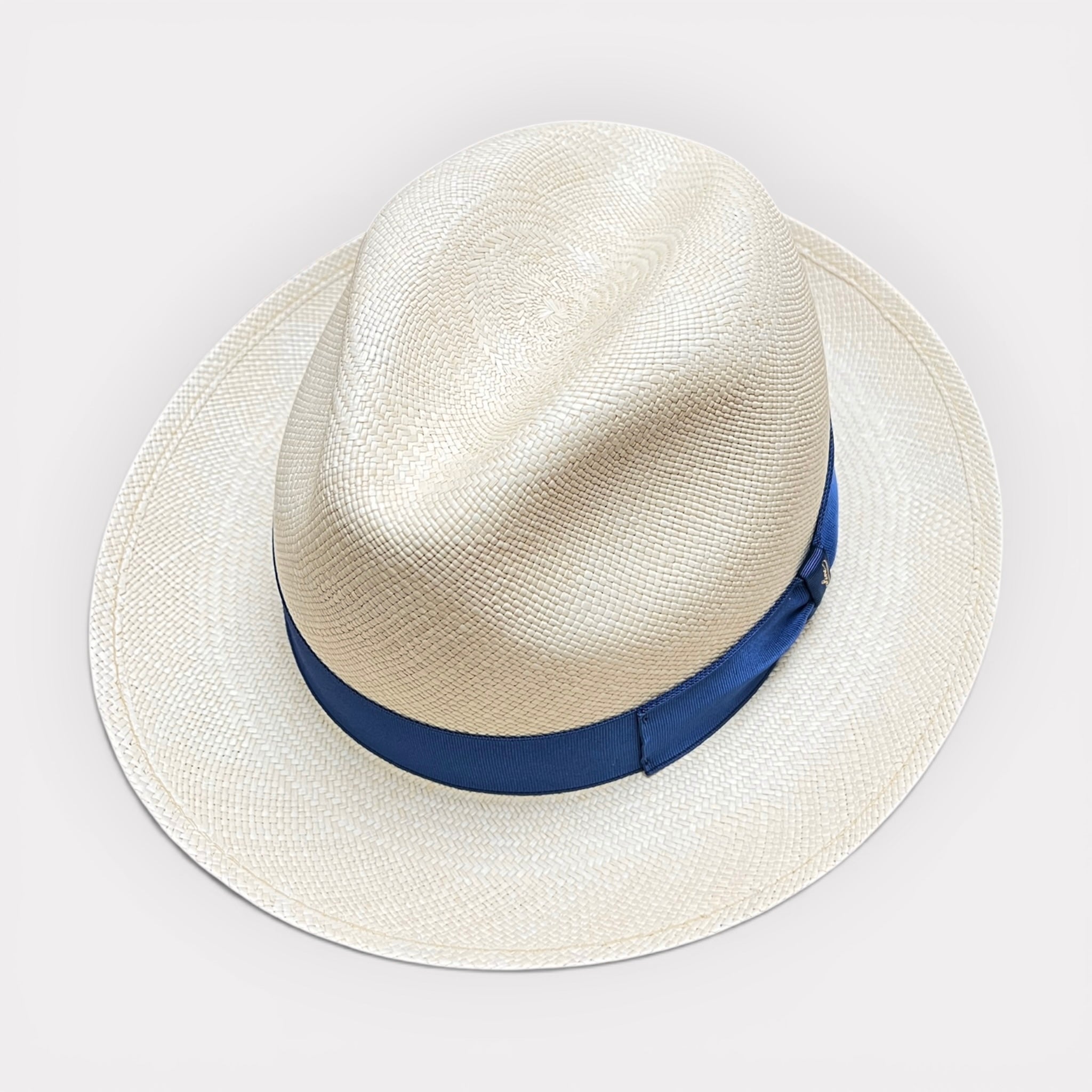 Cappello Panama Quito Originale Borsalino Ala Media Nastro Azzurro - Cappelleria Bacca
