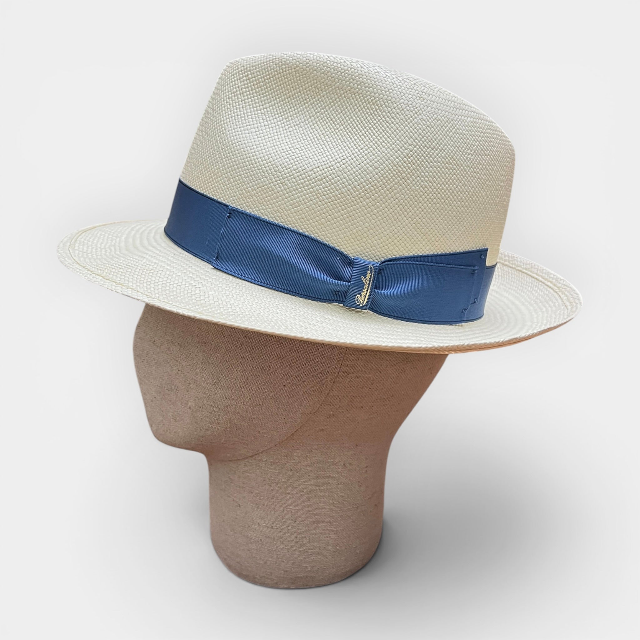 Cappello Panama Quito Originale Borsalino Ala Media Nastro Azzurro - Cappelleria Bacca