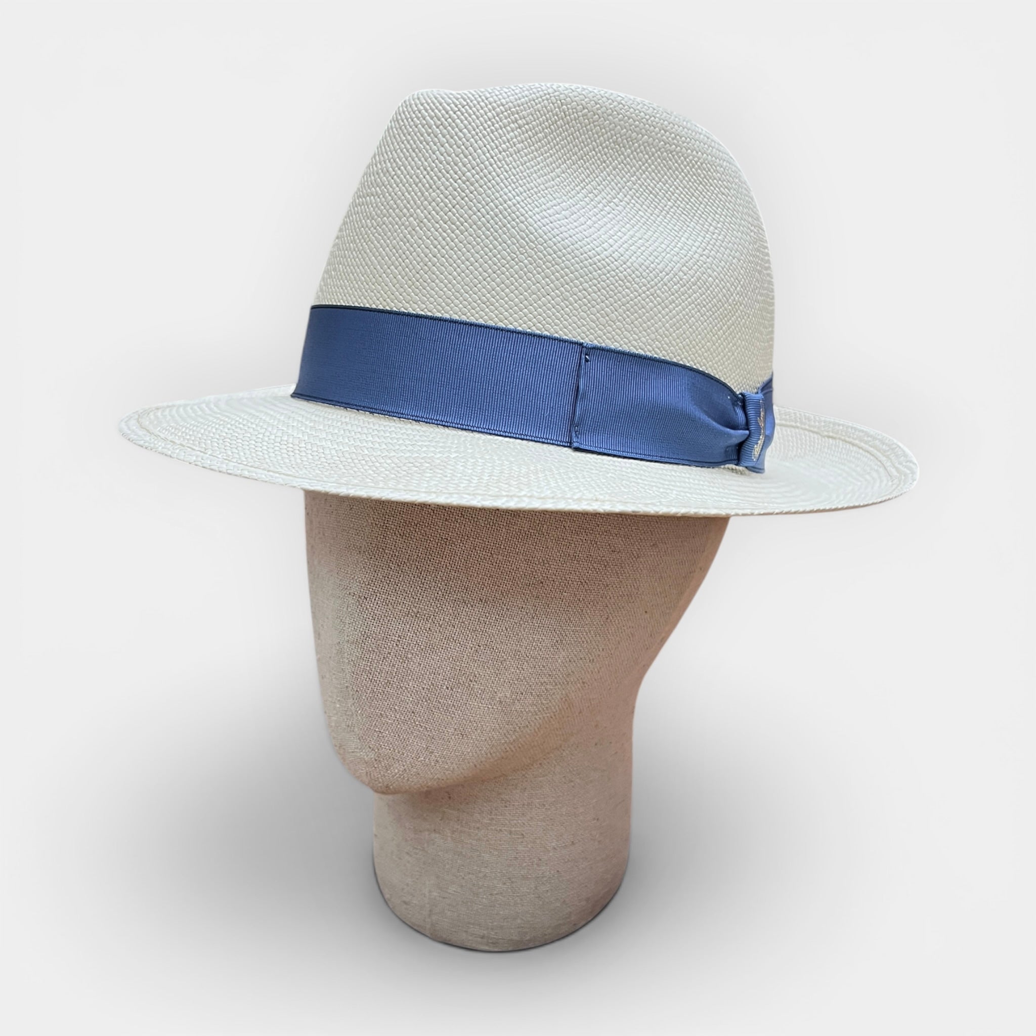 Cappello Panama Quito Originale Borsalino Ala Media Nastro Azzurro - Cappelleria Bacca