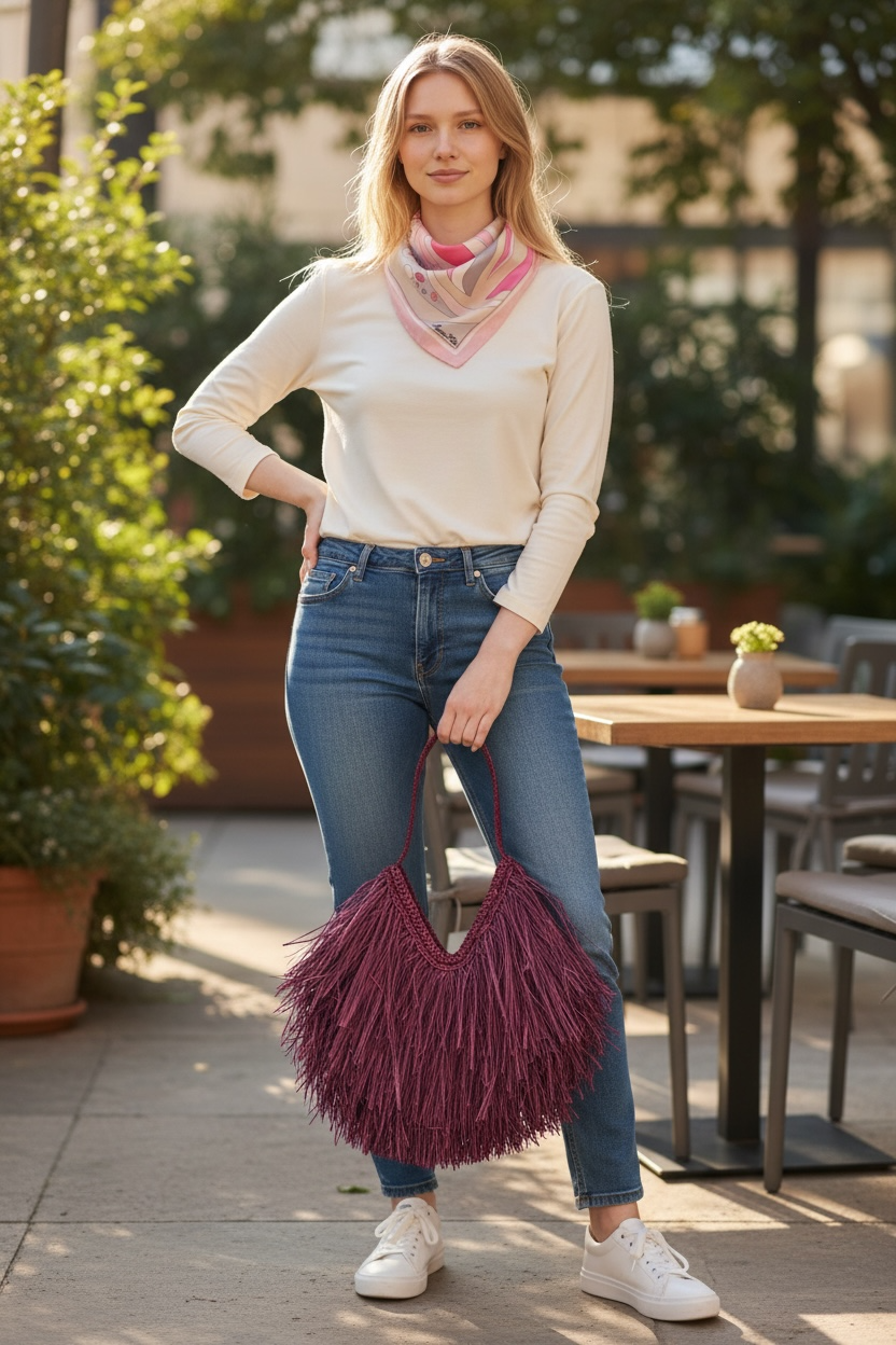 Borsa in Raffia Crochet con Frange - Cappelleria Bacca